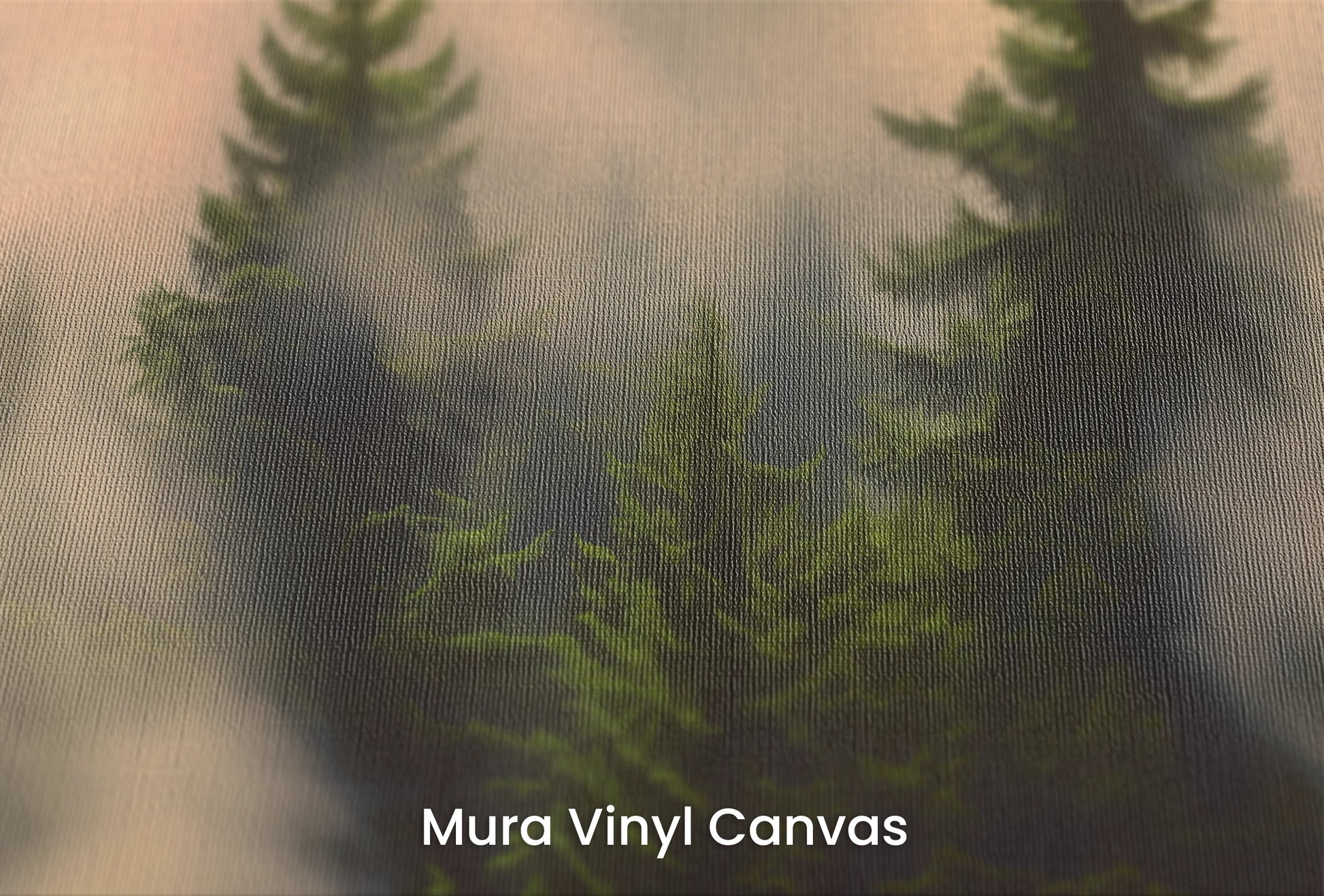 Zbliżenie na artystyczną fototapetę o nazwie Wschód nad Puszczą na podłożu Mura Vinyl Canvas - faktura naturalnego płótna.