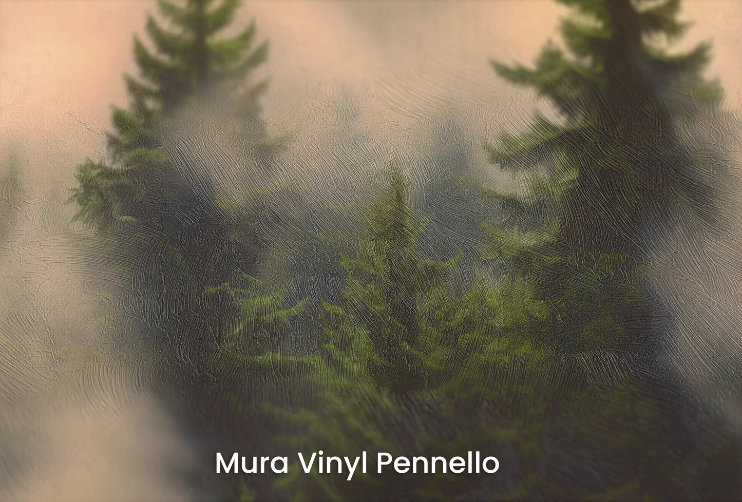 Zbliżenie na artystyczną fototapetę o nazwie Wschód nad Puszczą na podłożu Mura Vinyl Pennello - faktura pociągnięć pędzla malarskiego.