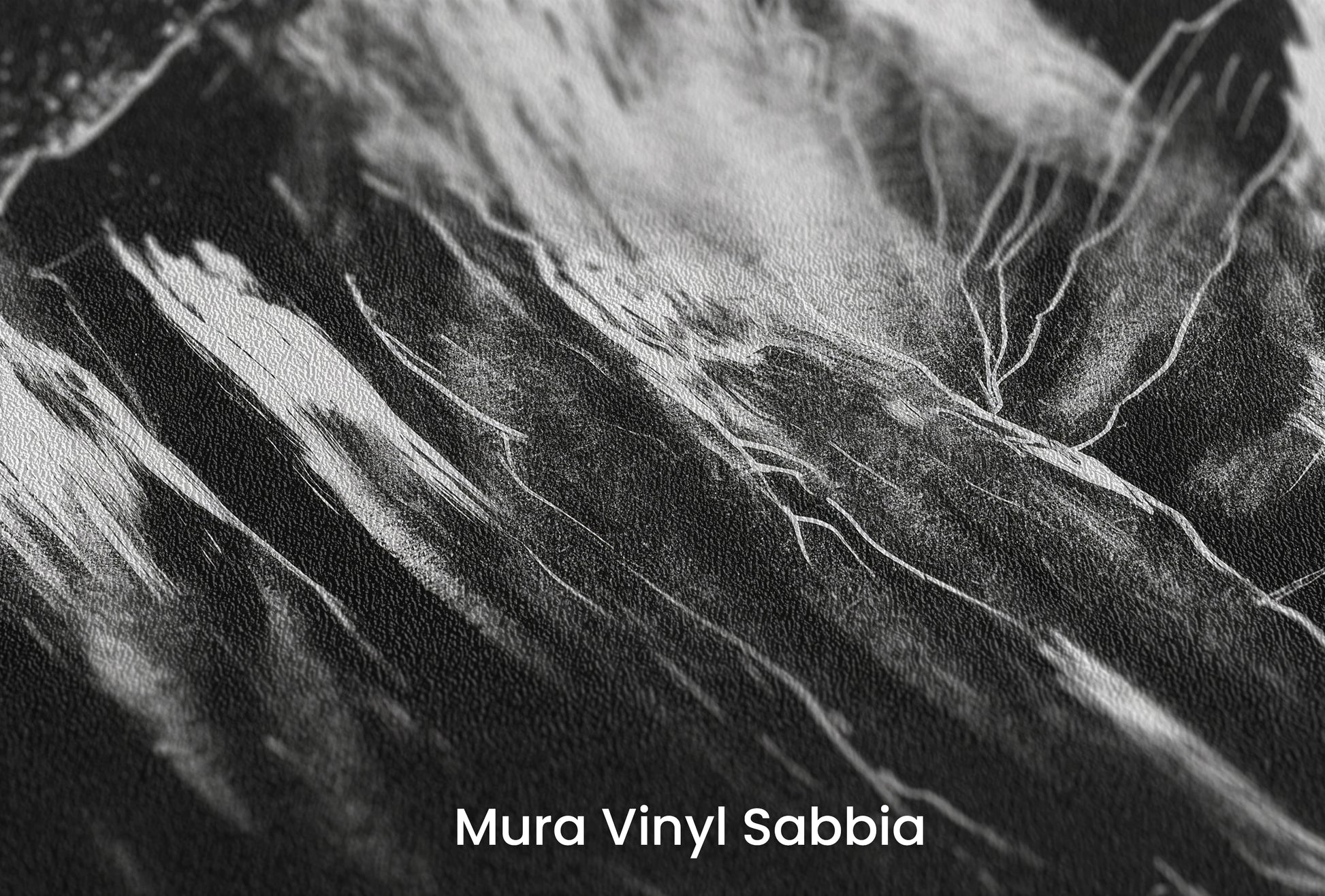 Zbliżenie na artystyczną fototapetę o nazwie Charcoal Edges na podłożu Mura Vinyl Sabbia struktura grubego ziarna piasku.