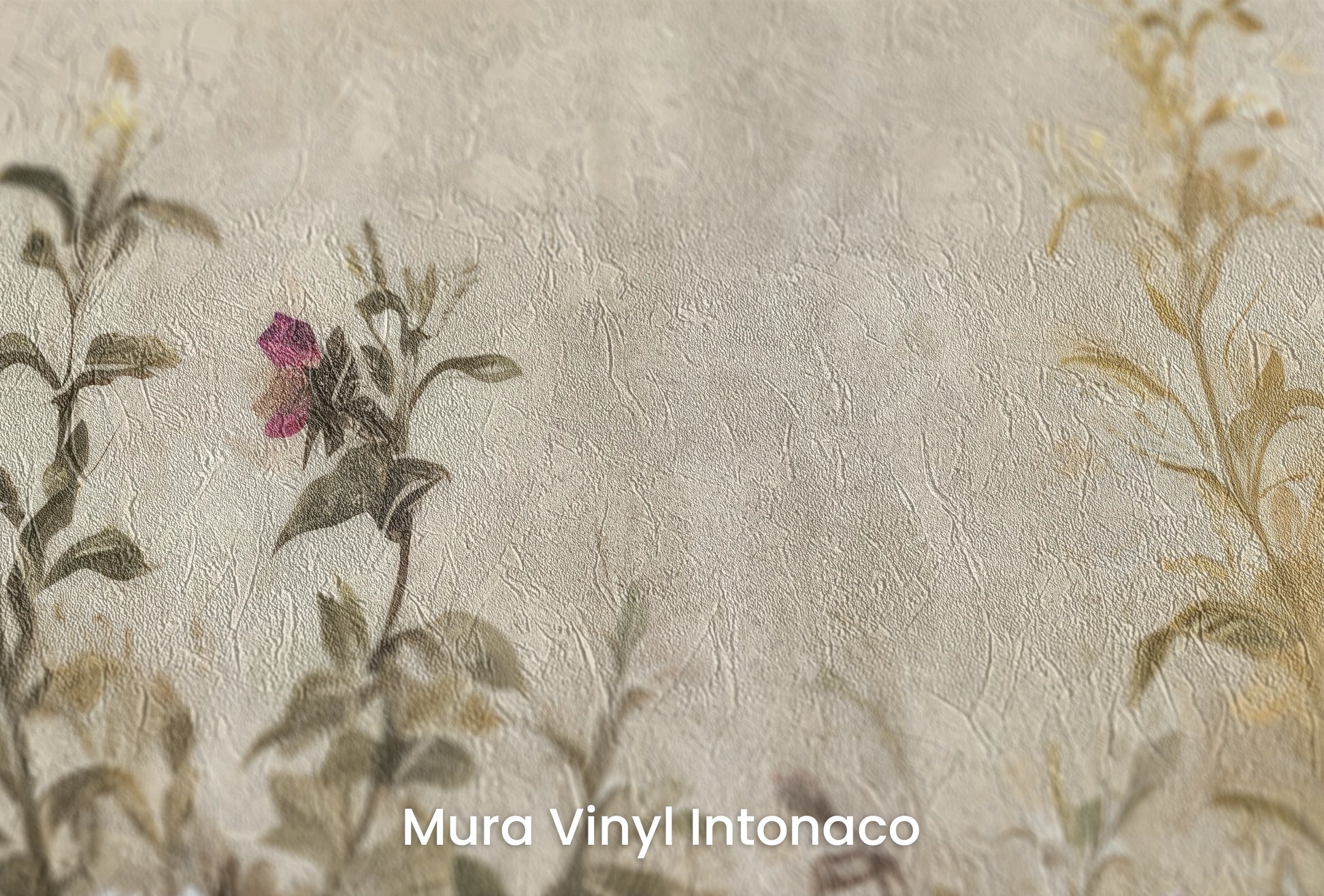 Zbliżenie na artystyczną fototapetę o nazwie Renaissance Garden na podłożu Mura Vinyl Intonaco - struktura tartego tynku.