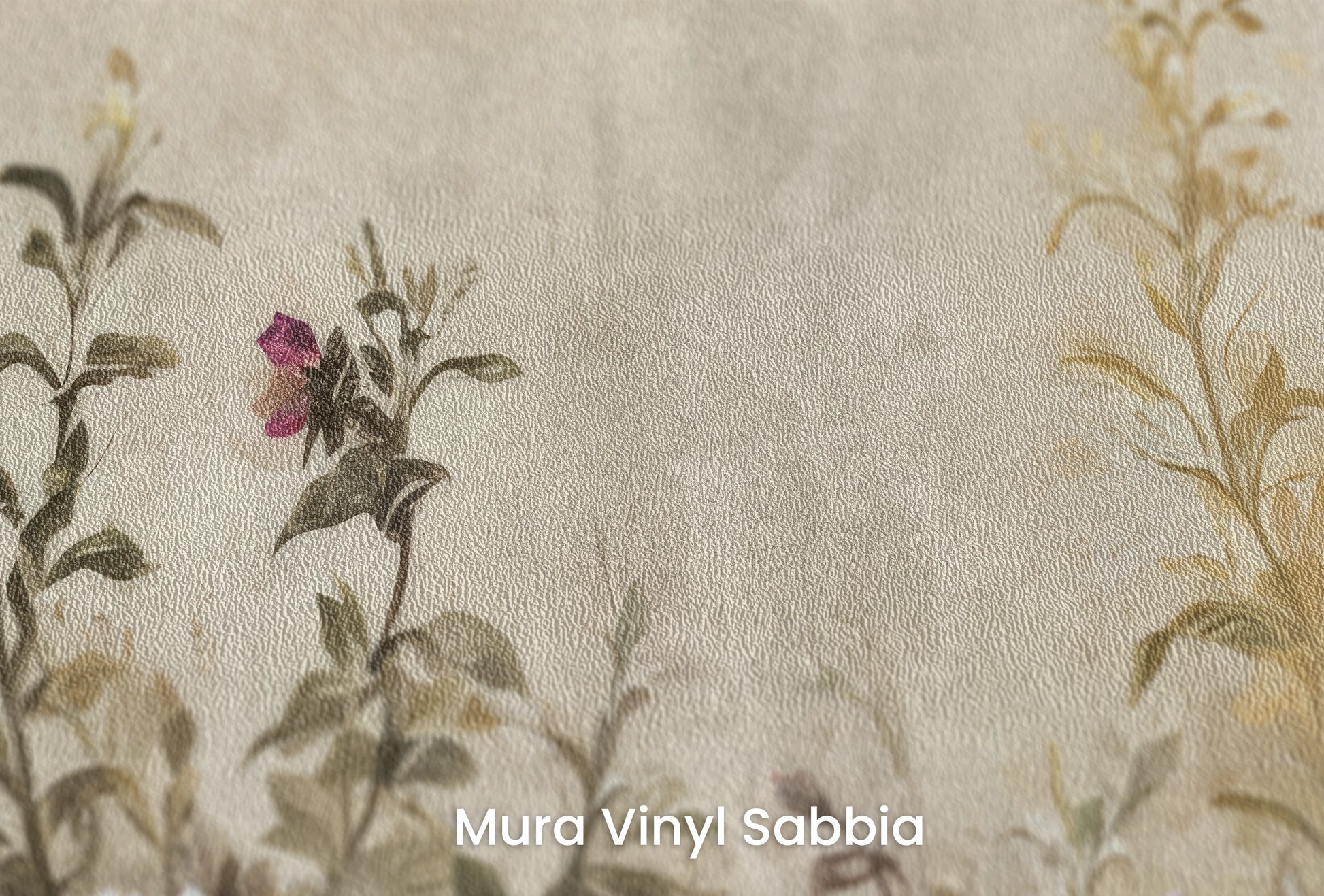 Zbliżenie na artystyczną fototapetę o nazwie Renaissance Garden na podłożu Mura Vinyl Sabbia struktura grubego ziarna piasku.