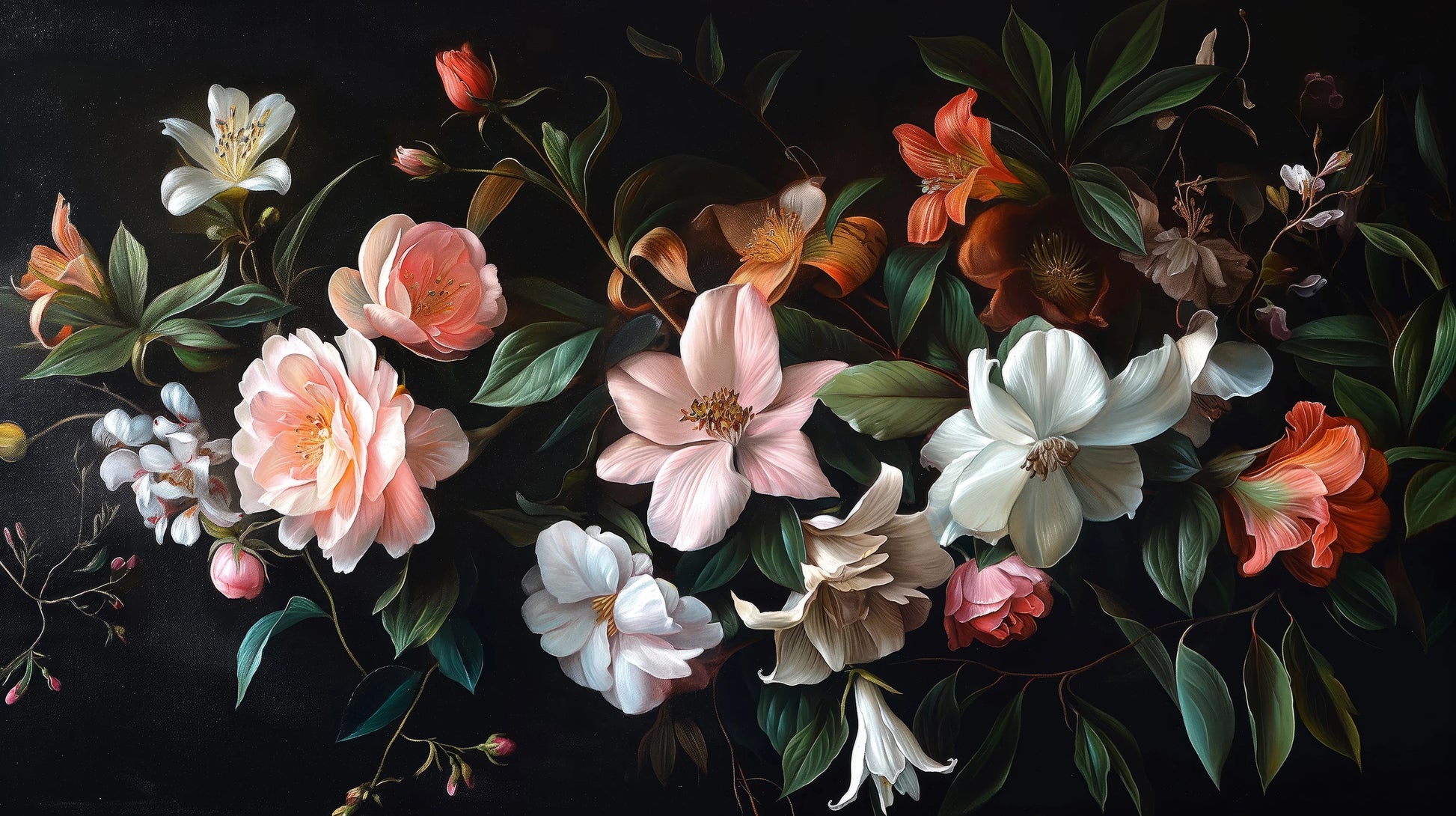 Prezentacja całego wzoru fototapety o nazwie Aged Floral Tapestry