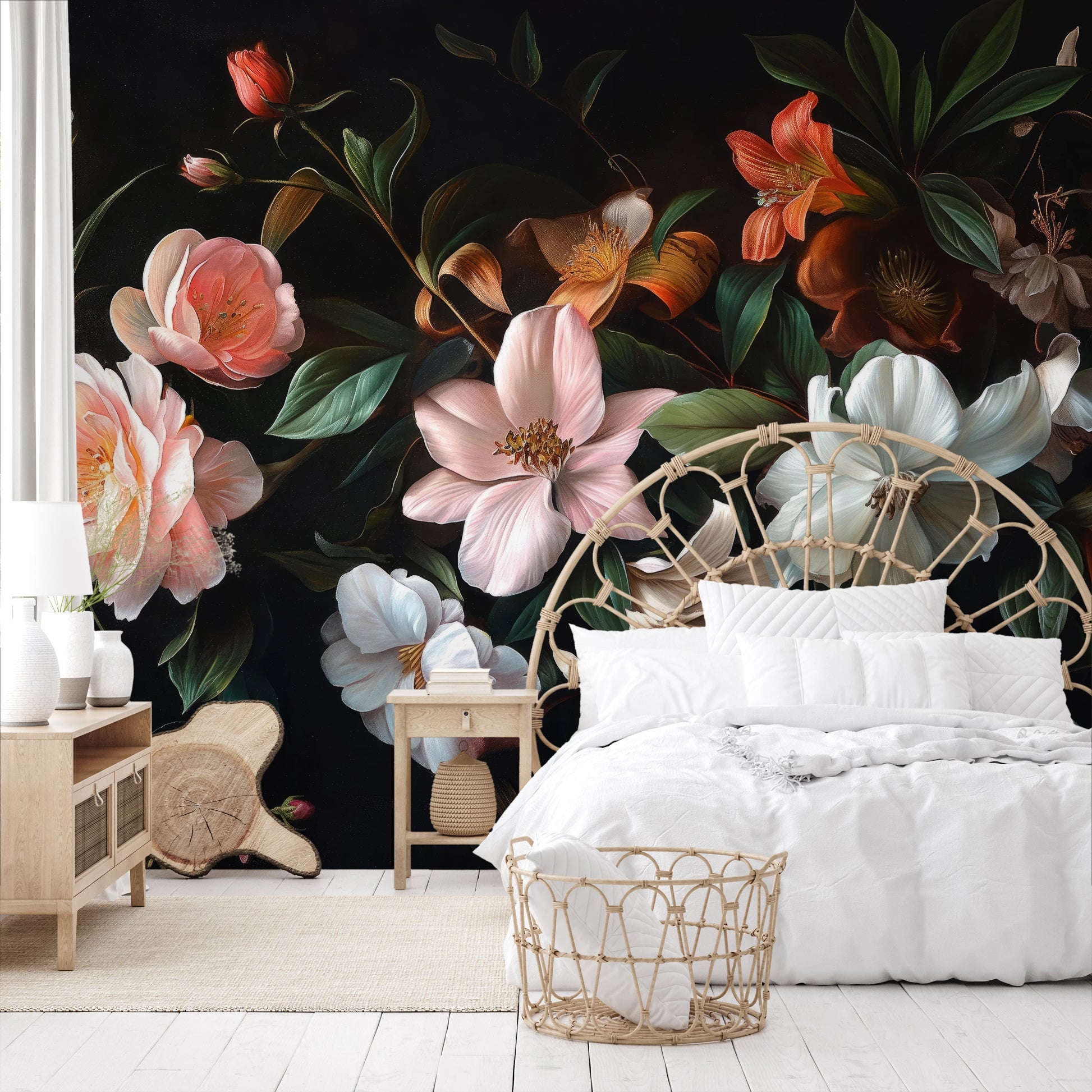 Zdjęcie prezentuje aranżację wnętrza z użyciem fototapety o nazwie Aged Floral Tapestry pokazanej w aranżacji wnętrza.