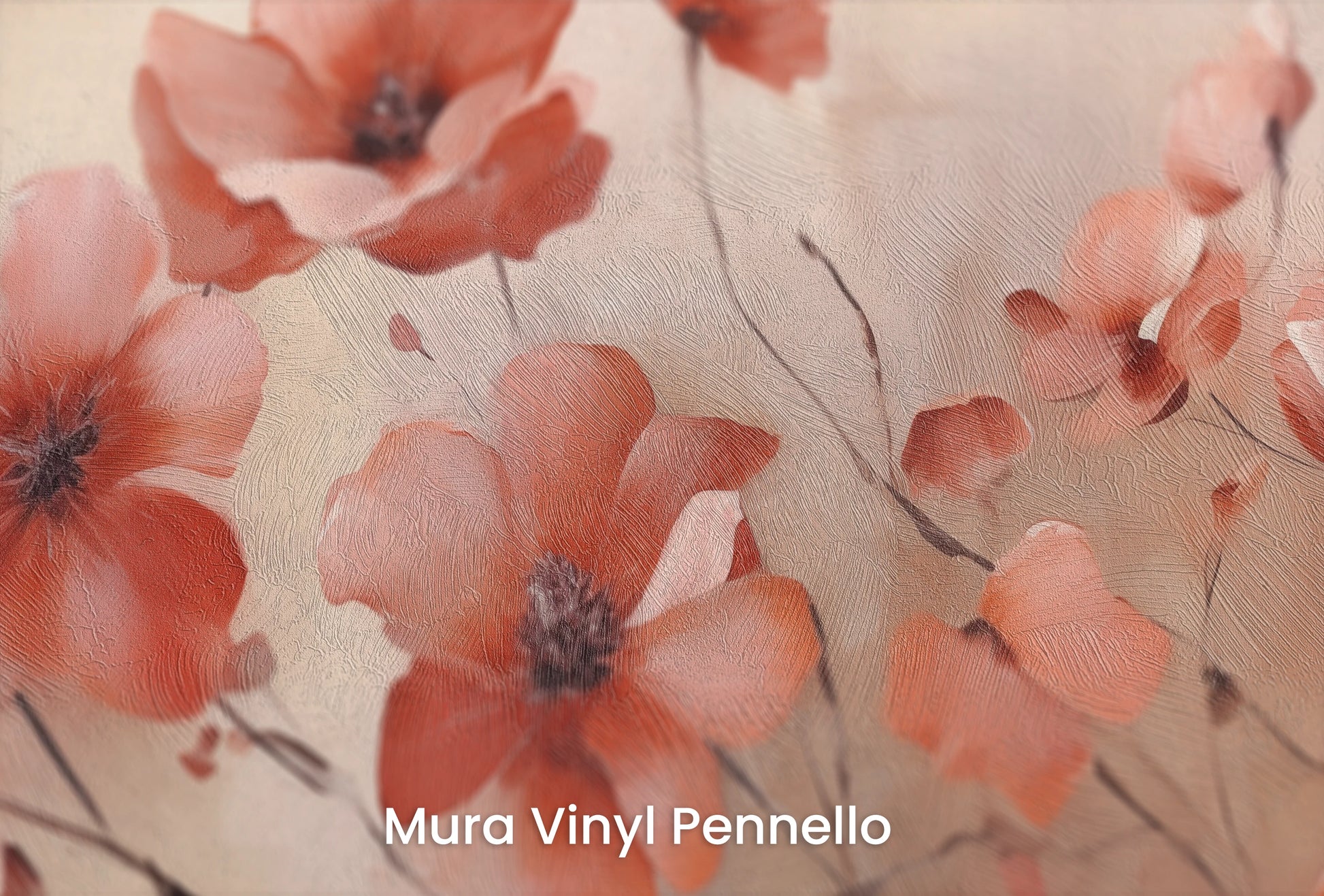 Zbliżenie na artystyczną fototapetę o nazwie Dawn Petal Dance na podłożu Mura Vinyl Pennello - faktura pociągnięć pędzla malarskiego.