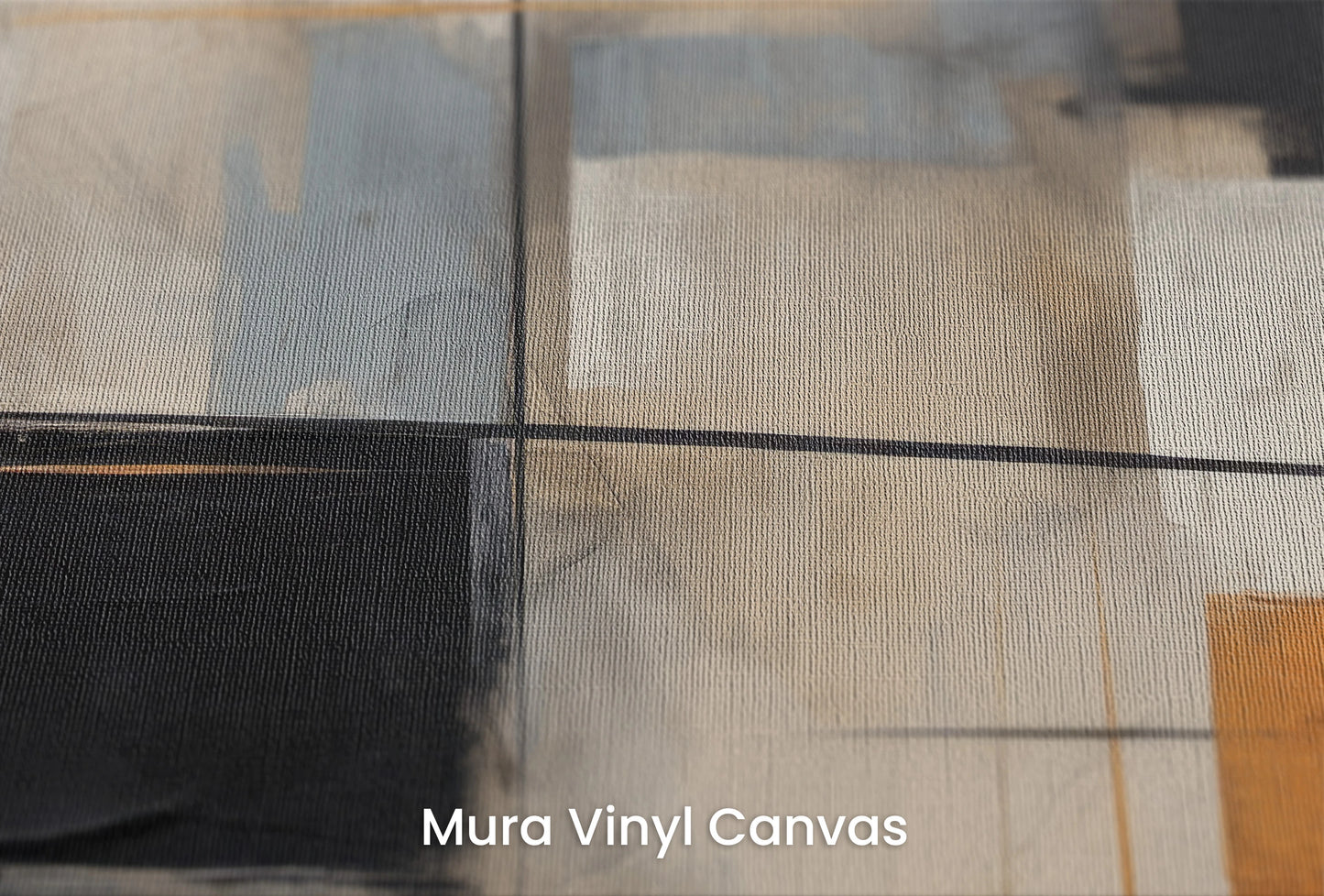 Zbliżenie na artystyczną fototapetę o nazwie Harmonious Geometric Patchwork na podłożu Mura Vinyl Canvas - faktura naturalnego płótna.