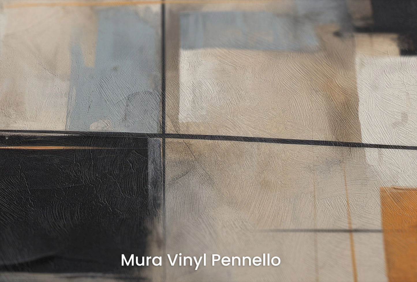 Zbliżenie na artystyczną fototapetę o nazwie Harmonious Geometric Patchwork na podłożu Mura Vinyl Pennello - faktura pociągnięć pędzla malarskiego.