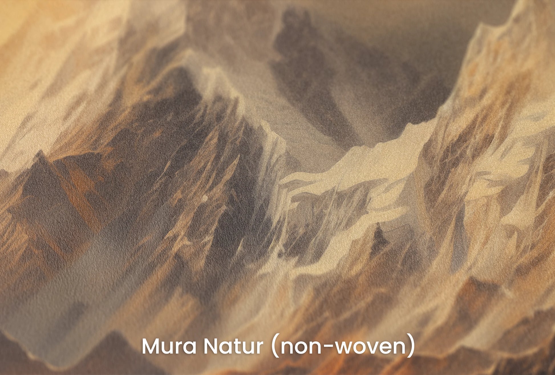 Zbliżenie na artystyczną fototapetę o nazwie Golden Mountain Glow na podłożu Mura Natur (non-woven) - naturalne i ekologiczne podłoże.