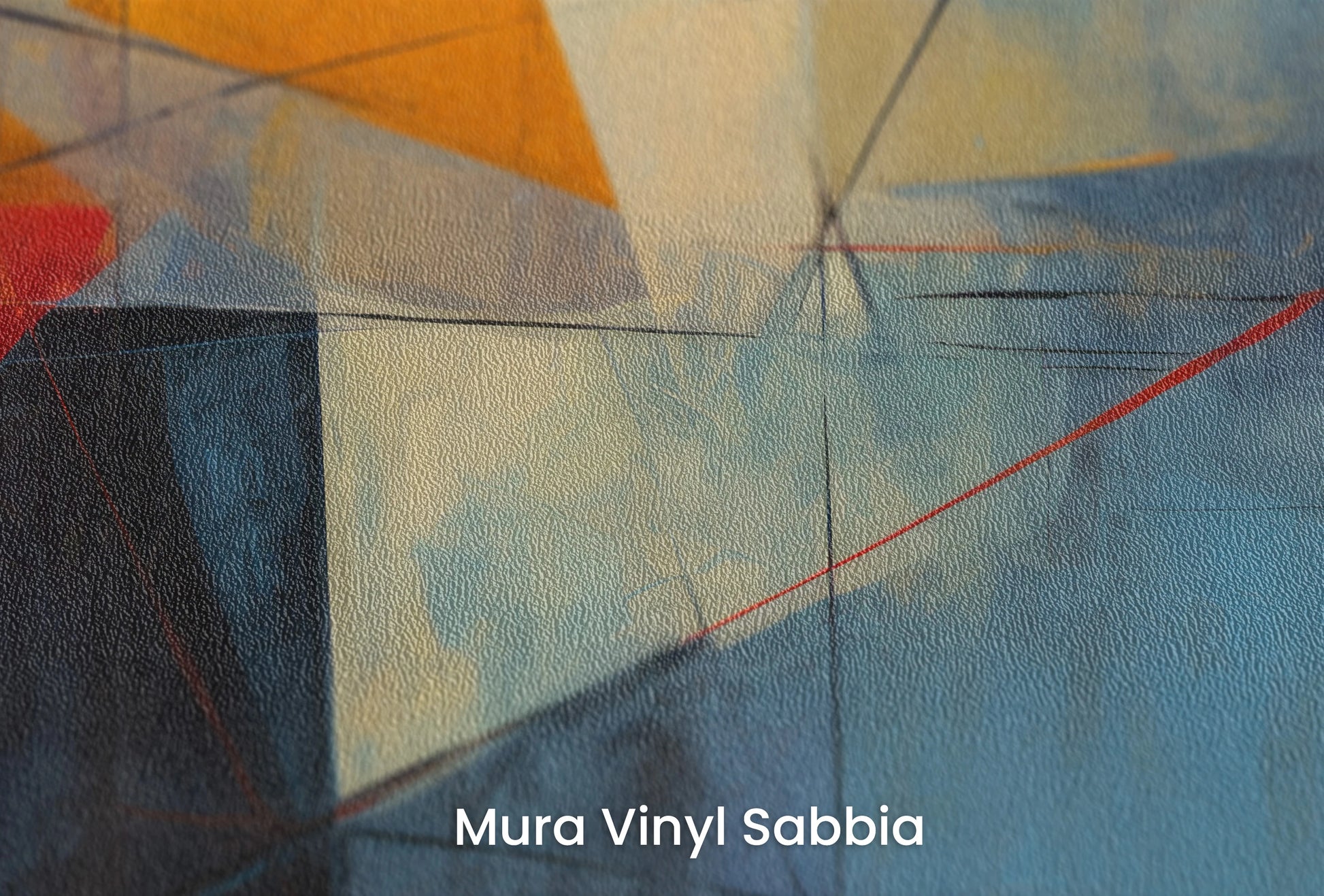Zbliżenie na artystyczną fototapetę o nazwie Geometric Sunrise #2 na podłożu Mura Vinyl Sabbia struktura grubego ziarna piasku.
