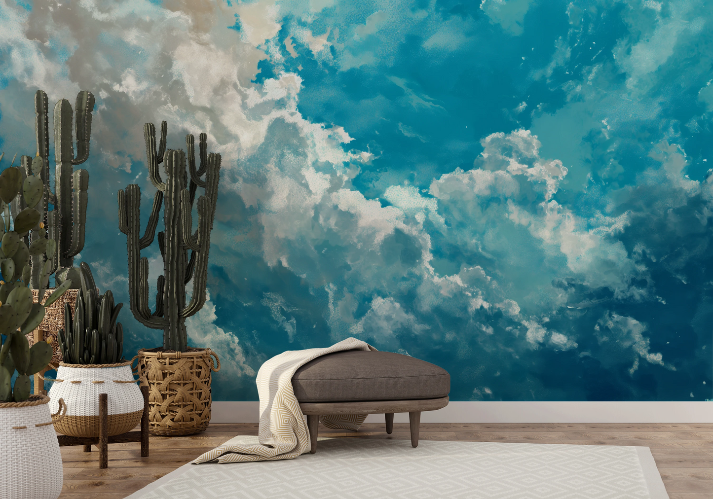 Fototapeta malowana o nazwie Azure Purity pokazana w aranżacji wnętrza.