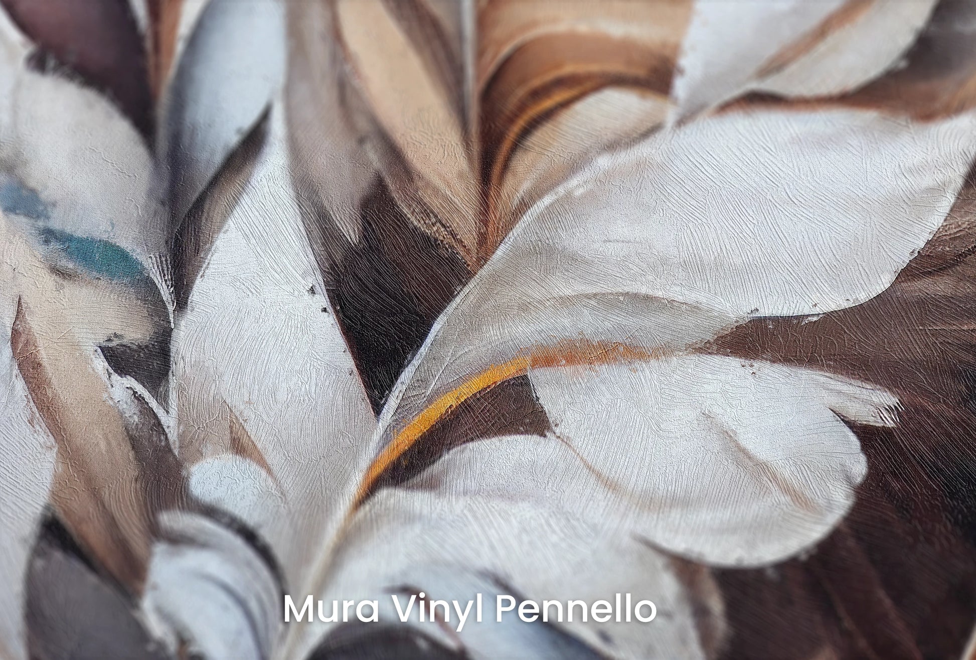 Zbliżenie na artystyczną fototapetę o nazwie Creamy Whispers na podłożu Mura Vinyl Pennello - faktura pociągnięć pędzla malarskiego.