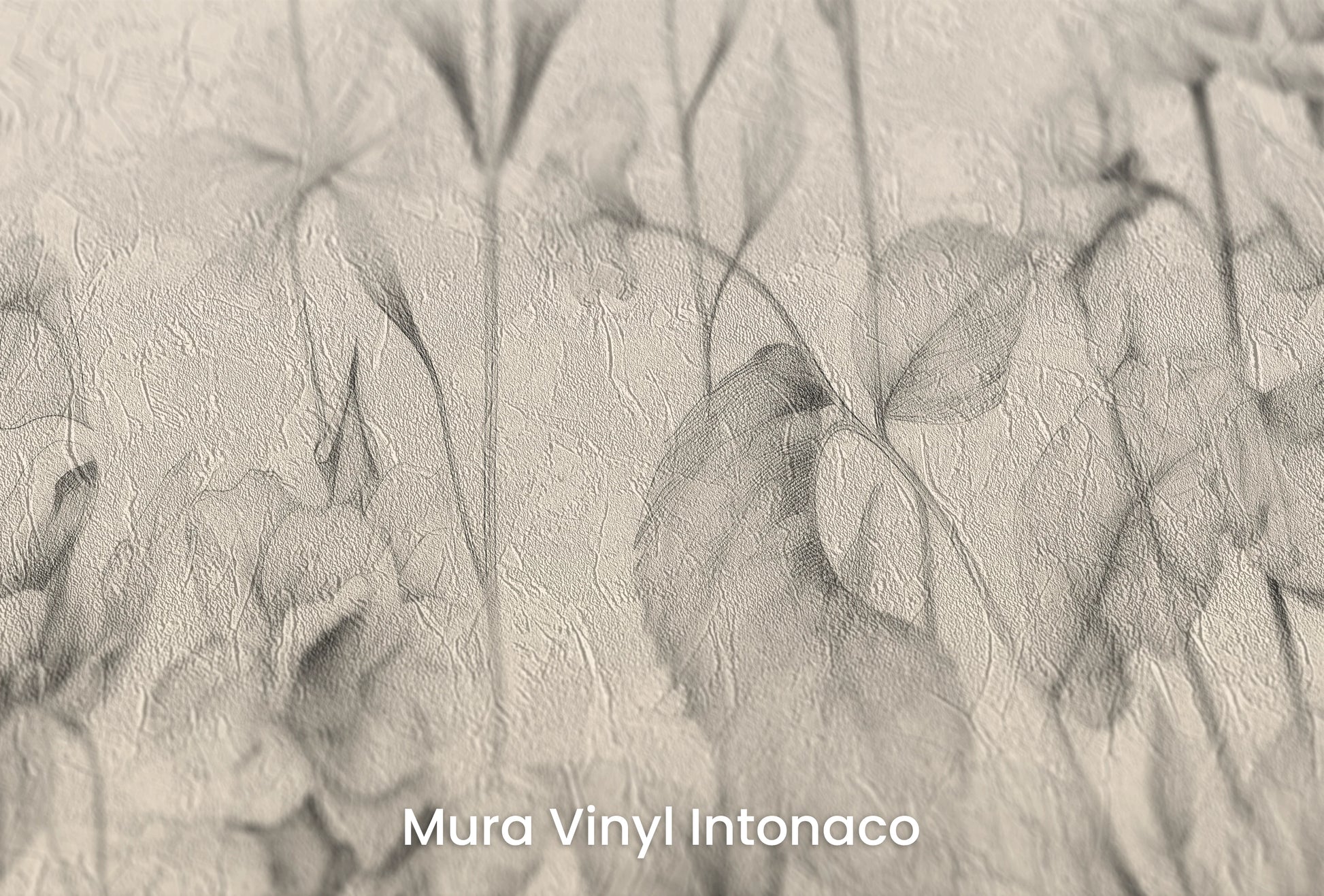 Zbliżenie na artystyczną fototapetę o nazwie Ethereal Bloom na podłożu Mura Vinyl Intonaco - struktura tartego tynku.