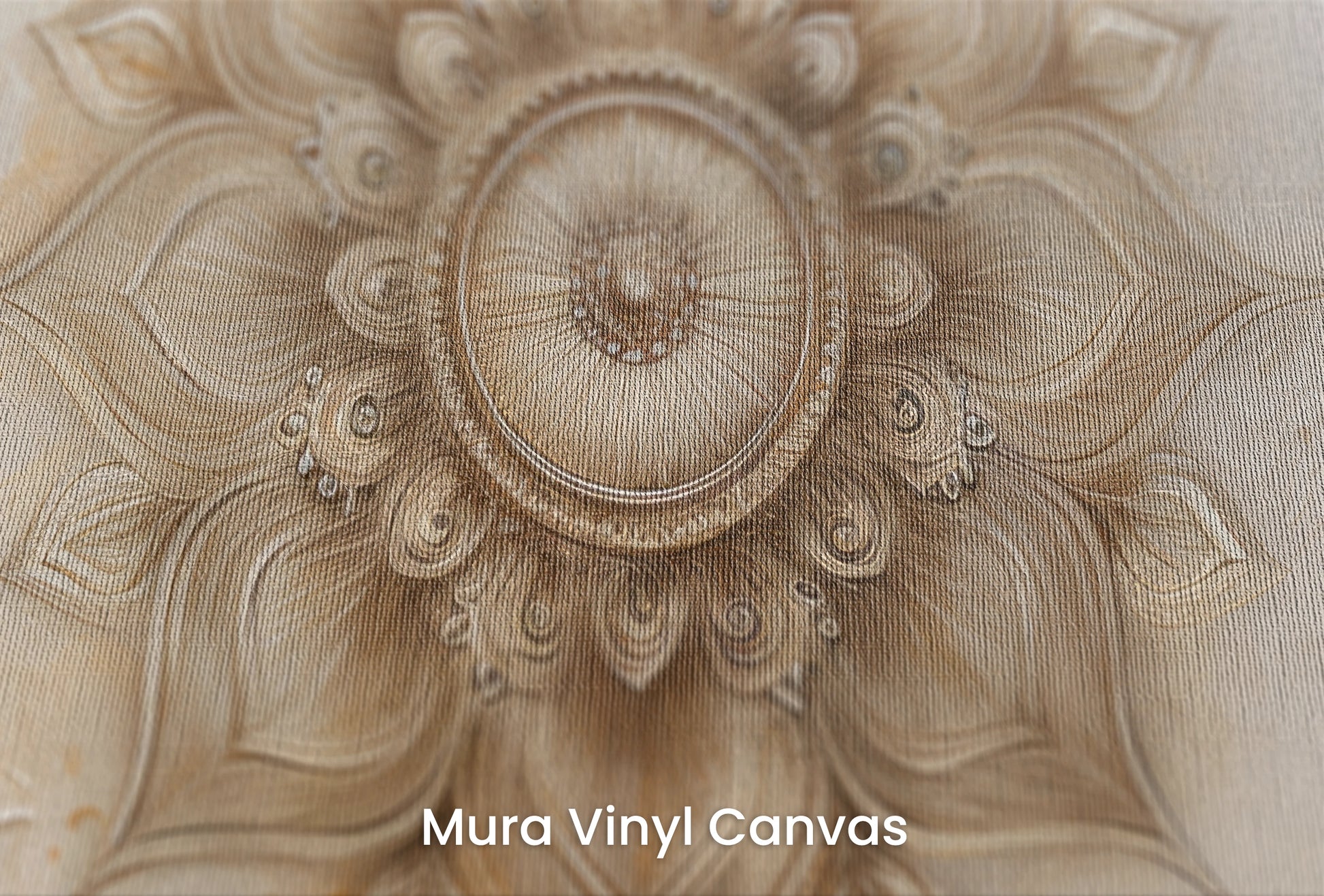 Zbliżenie na artystyczną fototapetę o nazwie Golden Mandala na podłożu Mura Vinyl Canvas - faktura naturalnego płótna.