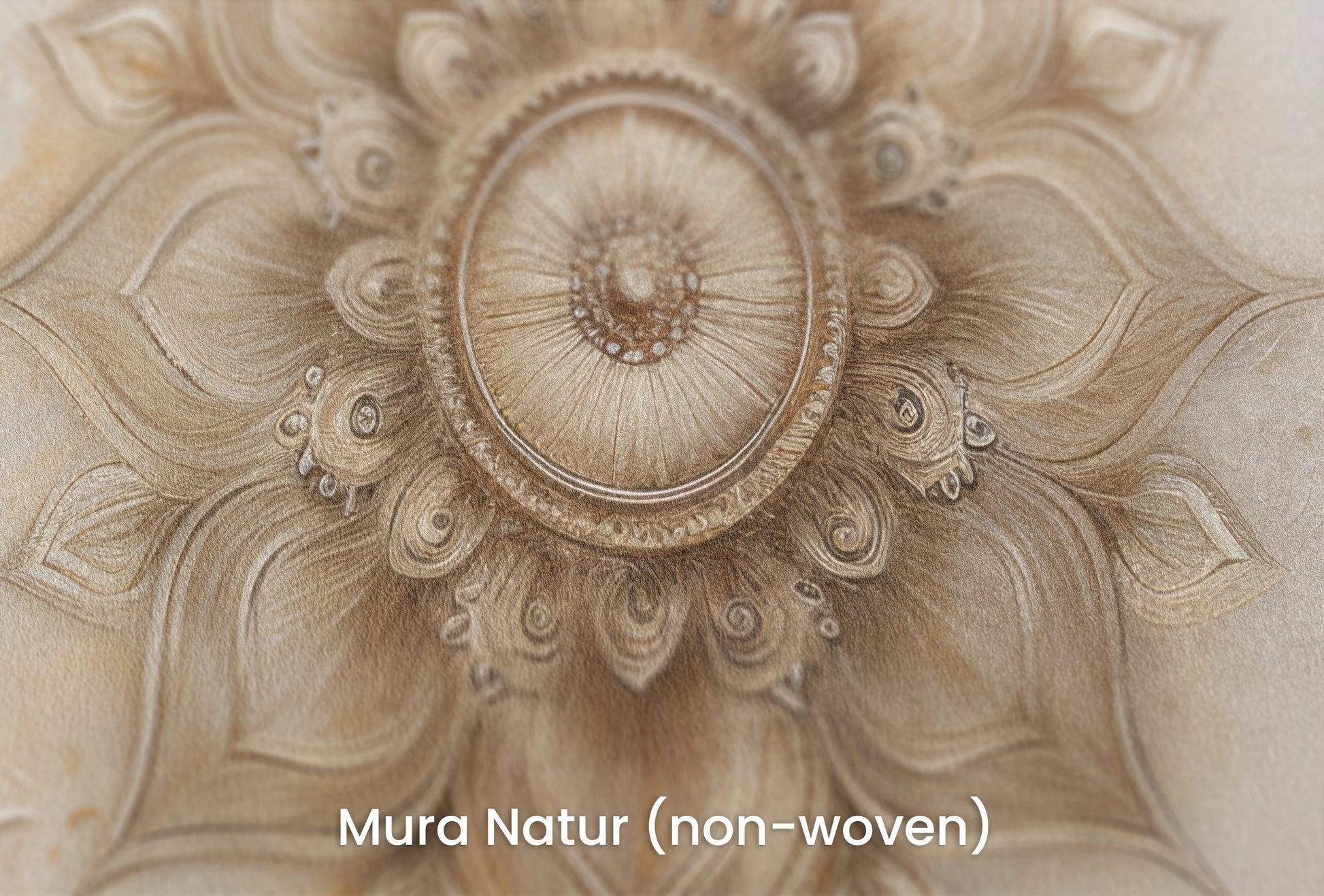 Zbliżenie na artystyczną fototapetę o nazwie Golden Mandala na podłożu Mura Natur (non-woven) - naturalne i ekologiczne podłoże.