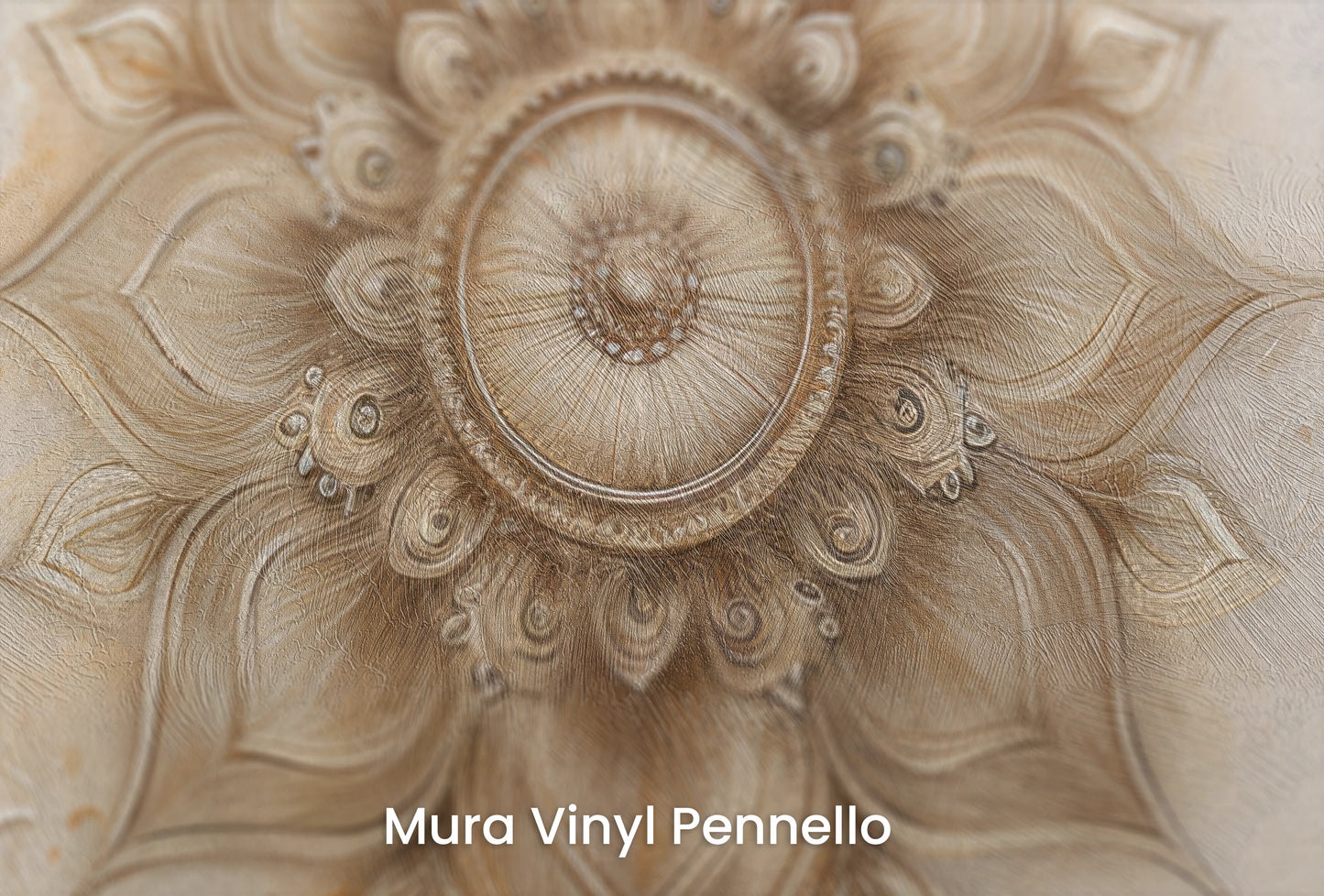Zbliżenie na artystyczną fototapetę o nazwie Golden Mandala na podłożu Mura Vinyl Pennello - faktura pociągnięć pędzla malarskiego.