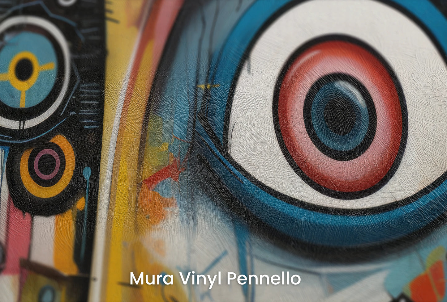 Zbliżenie na artystyczną fototapetę o nazwie Watchful Eyes na podłożu Mura Vinyl Pennello - faktura pociągnięć pędzla malarskiego.