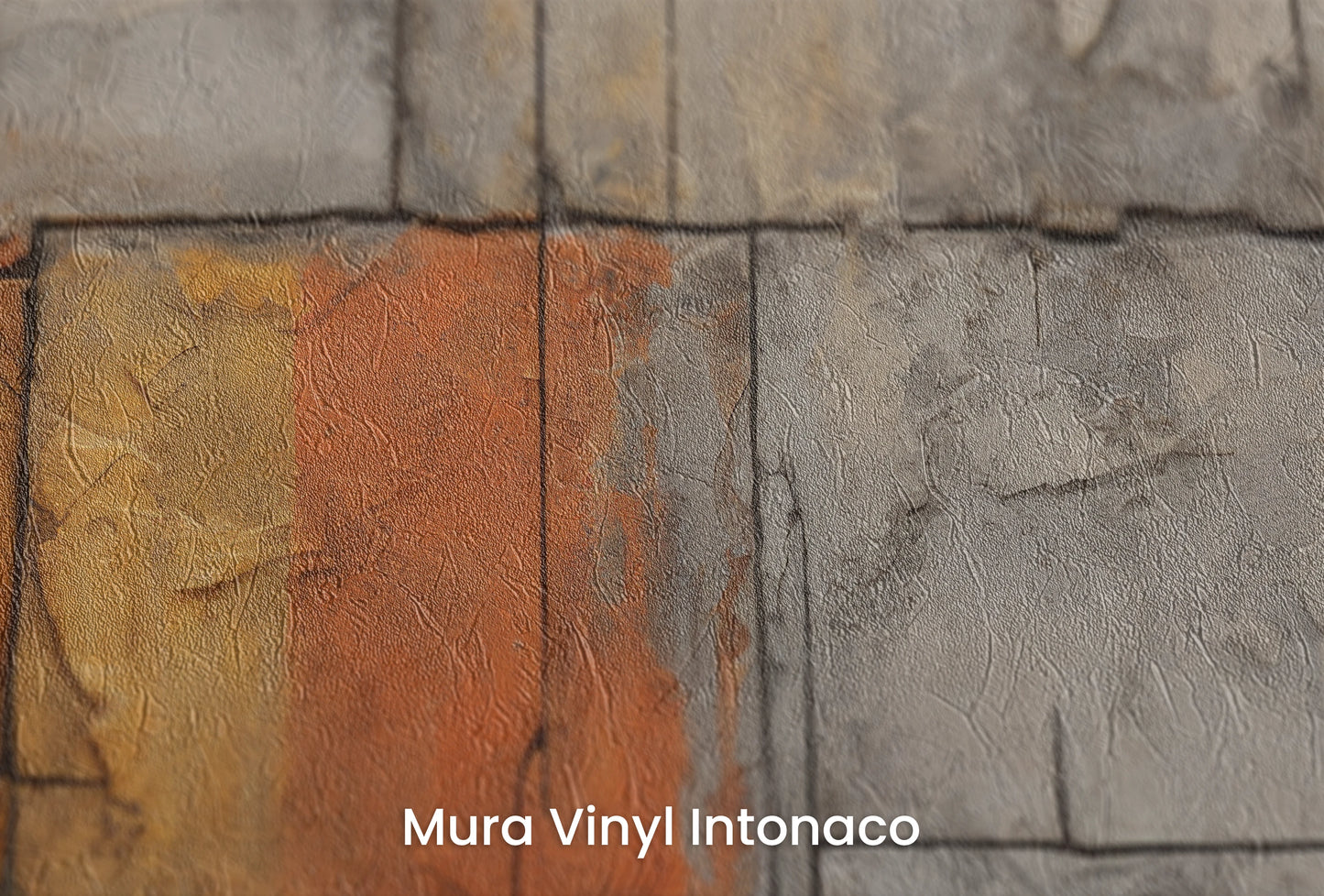 Zbliżenie na artystyczną fototapetę o nazwie Amber Composition na podłożu Mura Vinyl Intonaco - struktura tartego tynku.
