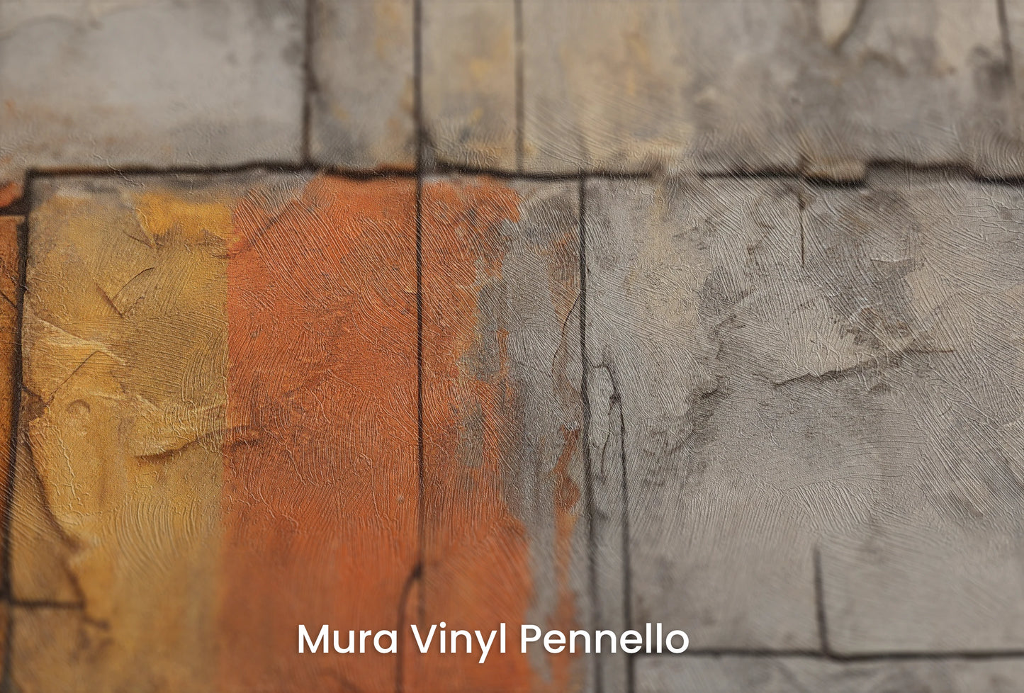 Zbliżenie na artystyczną fototapetę o nazwie Amber Composition na podłożu Mura Vinyl Pennello - faktura pociągnięć pędzla malarskiego.
