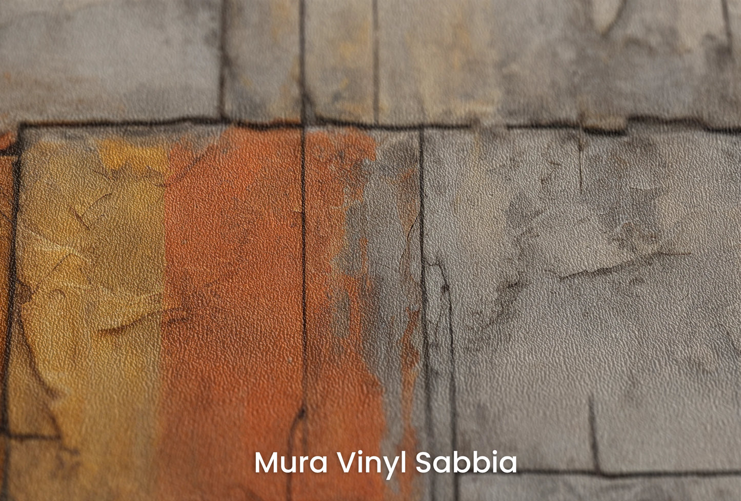 Zbliżenie na artystyczną fototapetę o nazwie Amber Composition na podłożu Mura Vinyl Sabbia struktura grubego ziarna piasku.