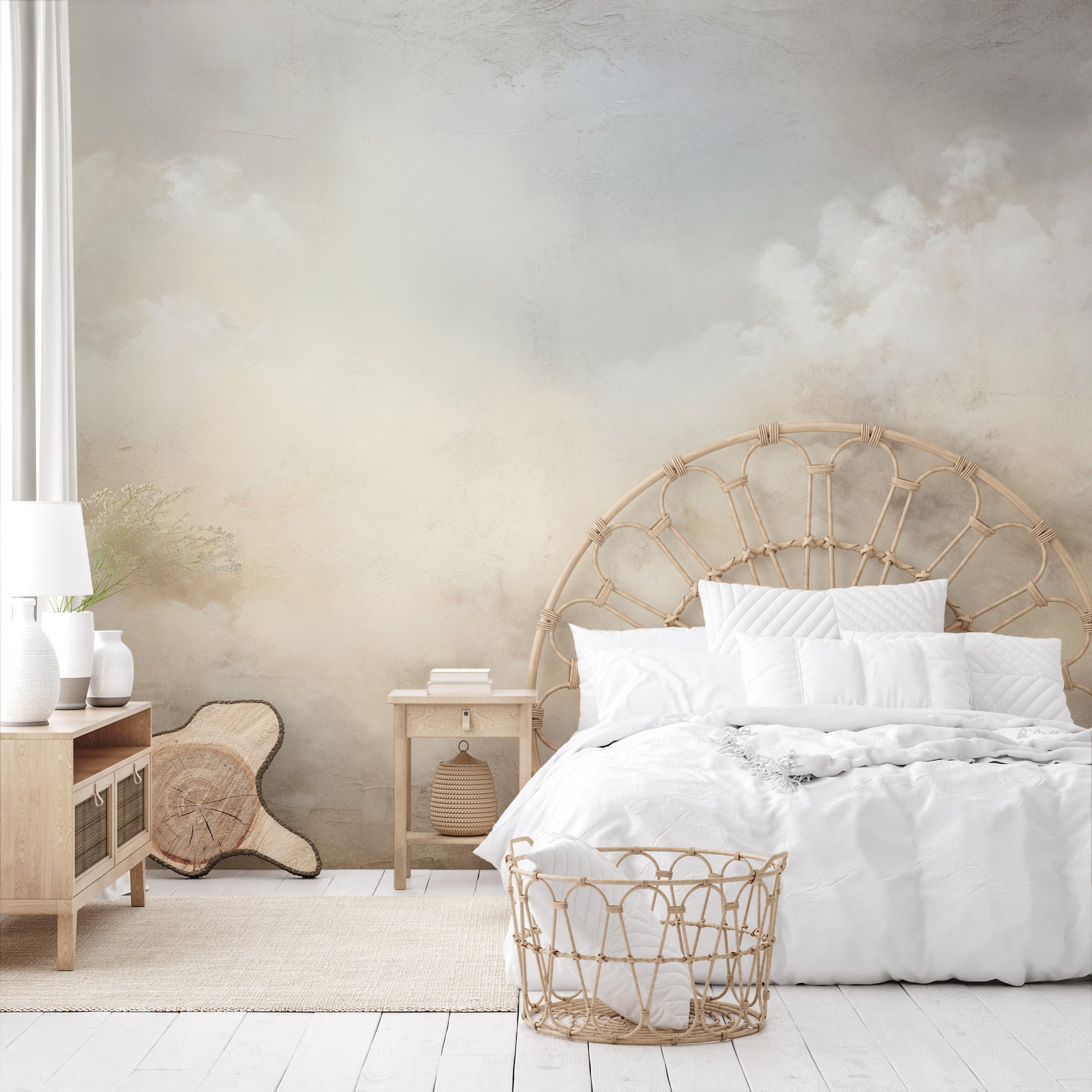 Wzór fototapety malowanej o nazwie CUMULUS ECHOES MURAL pokazanej w aranżacji wnętrza.