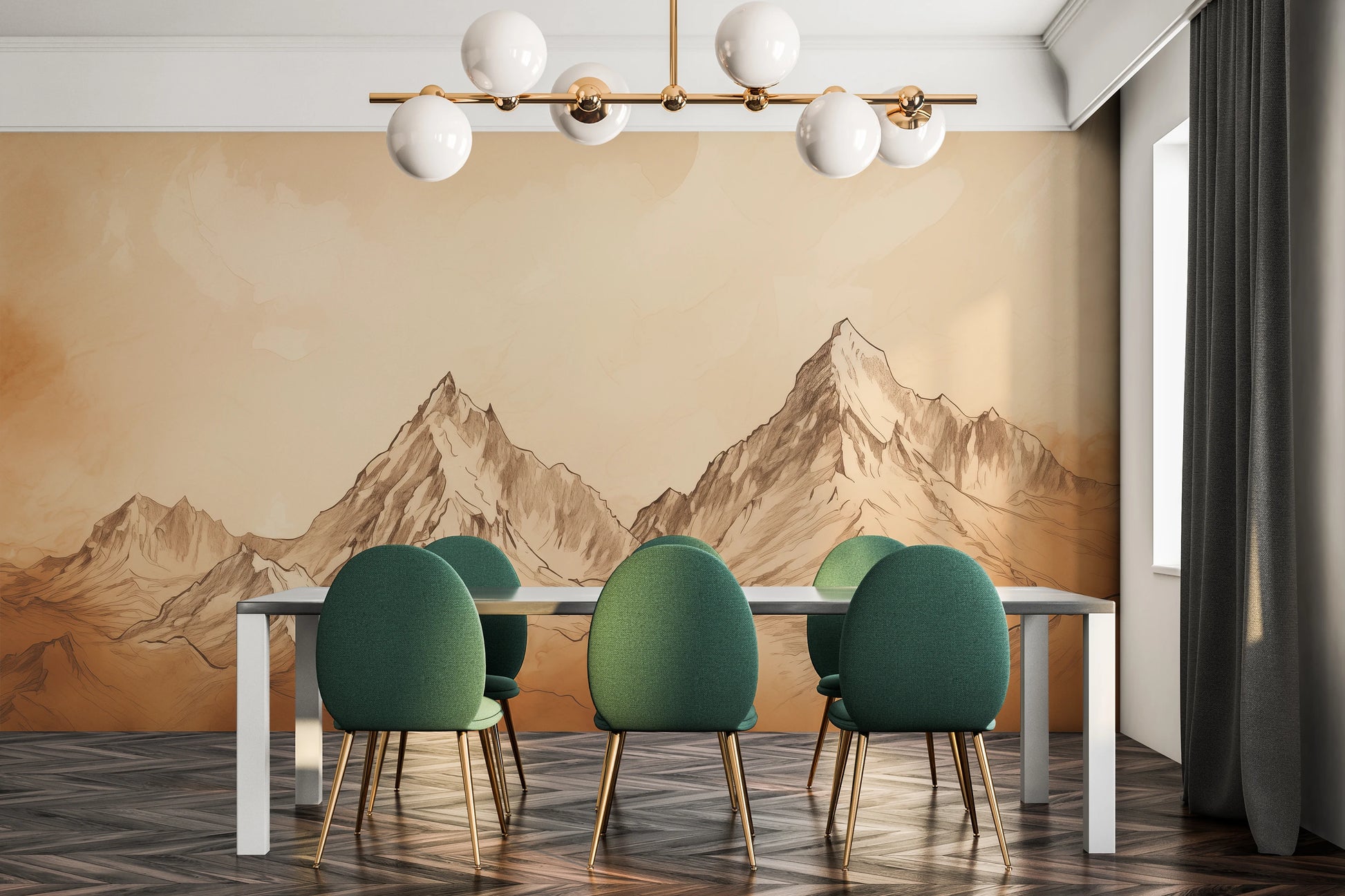 Fototapeta malowana o nazwie Sepia Mountain Range pokazana w aranżacji wnętrza.