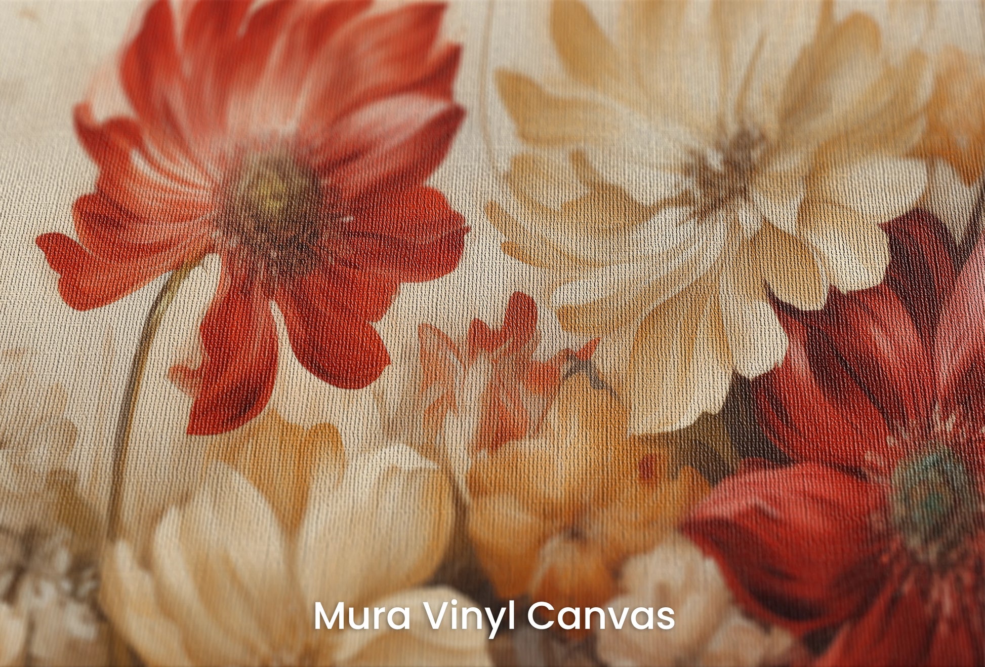 Zbliżenie na artystyczną fototapetę o nazwie Autumn Floral Bouquet na podłożu Mura Vinyl Canvas - faktura naturalnego płótna.