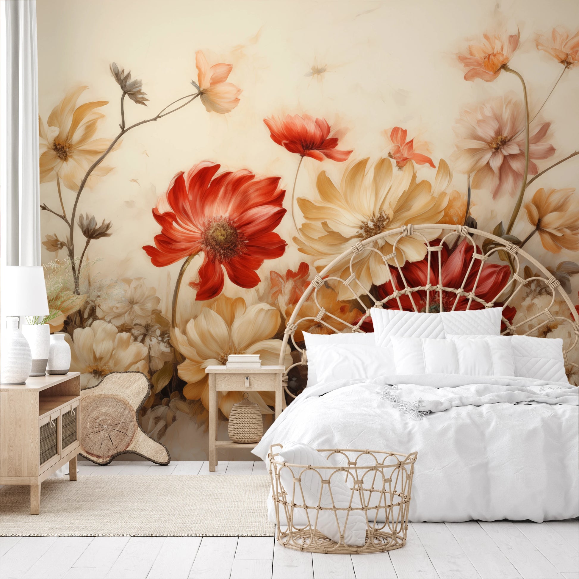Wzór fototapety o nazwie Autumn Floral Bouquet pokazanej w kontekście pomieszczenia.