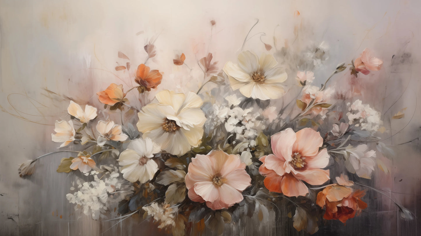 Prezentacja całego wzoru fototapety o nazwie Ethereal Floral Blend