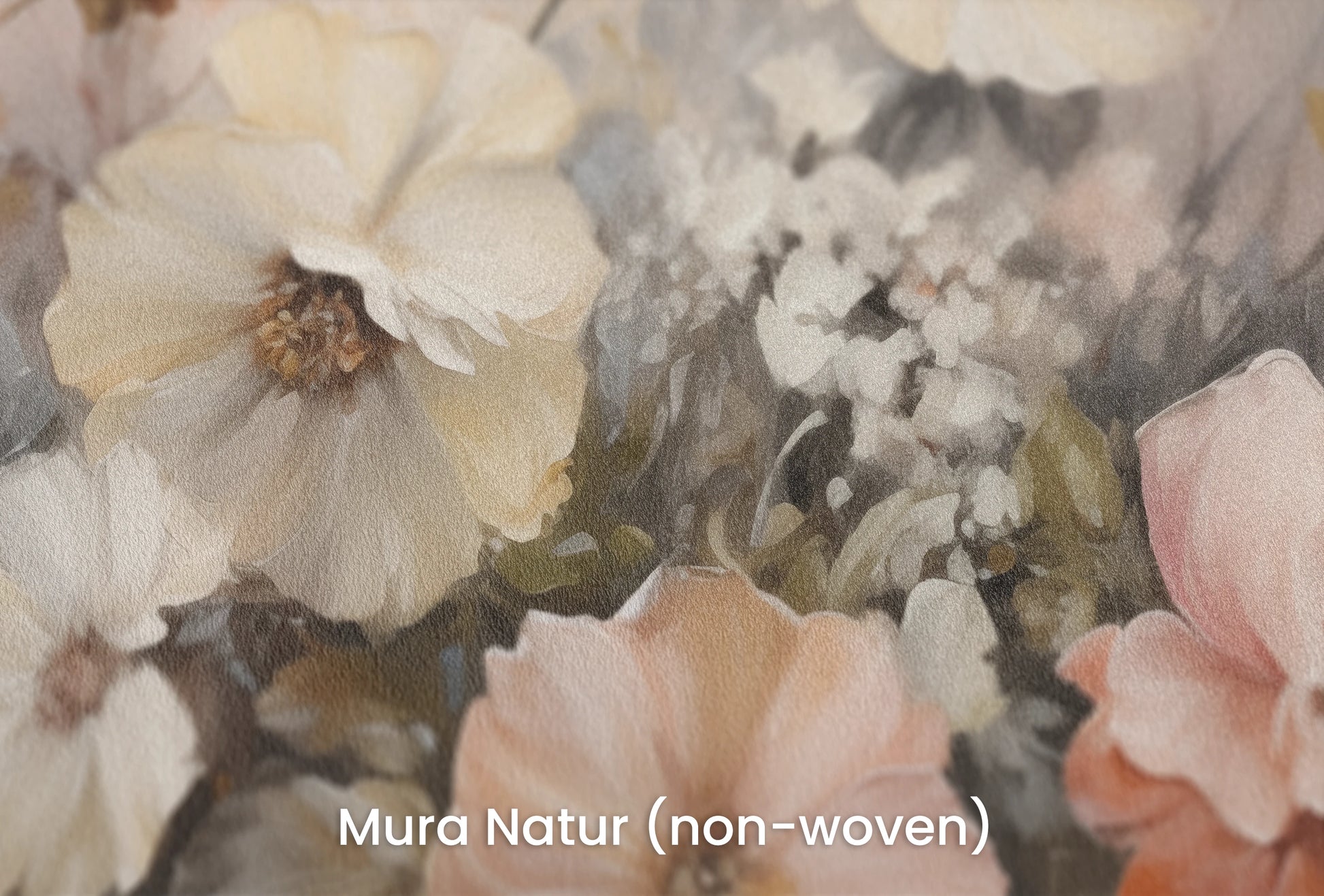 Zbliżenie na artystyczną fototapetę o nazwie Ethereal Floral Blend na podłożu Mura Natur (non-woven) - naturalne i ekologiczne podłoże.
