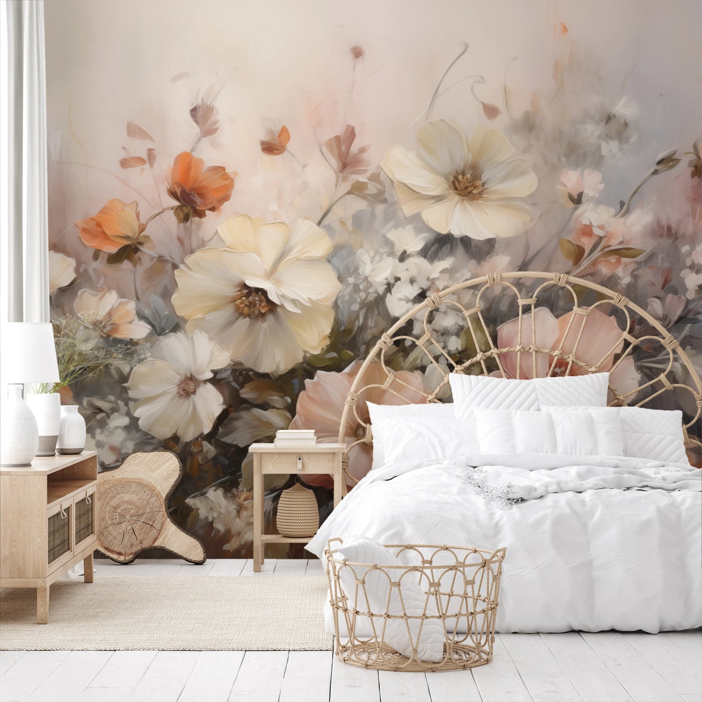 Fototapeta malowana o nazwie Ethereal Floral Blend pokazana w aranżacji wnętrza.
