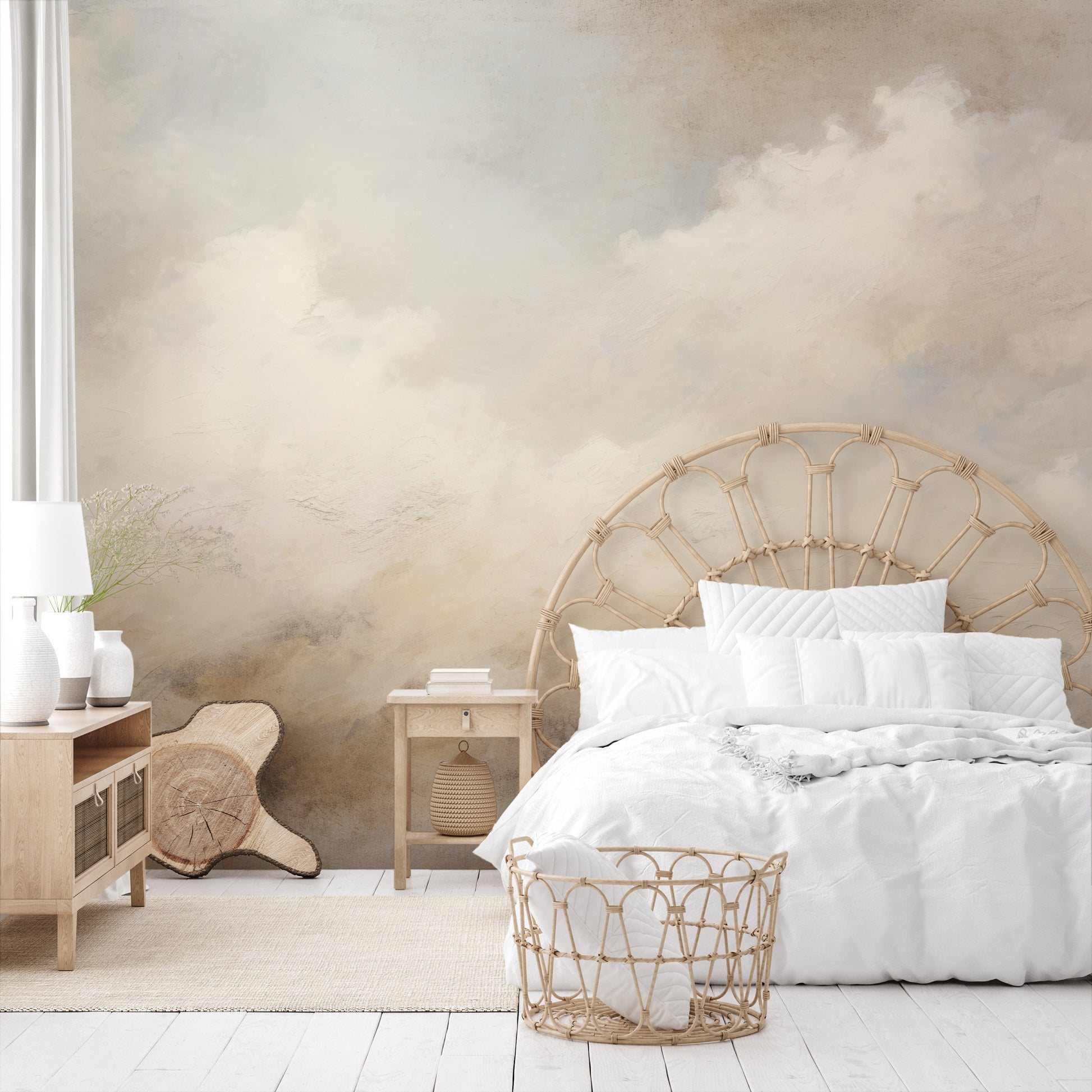 Wzór fototapety artystycznej o nazwie CUMULUS ELEGANCE pokazanej w aranżacji wnętrza.