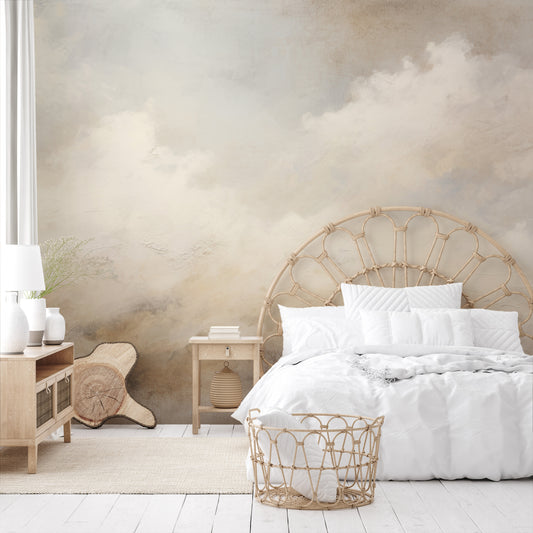 Wzór fototapety artystycznej o nazwie CUMULUS ELEGANCE pokazanej w aranżacji wnętrza.