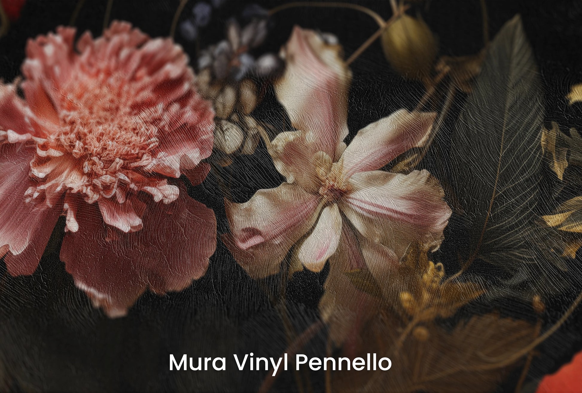 Zbliżenie na artystyczną fototapetę o nazwie Baroque Night na podłożu Mura Vinyl Pennello - faktura pociągnięć pędzla malarskiego.