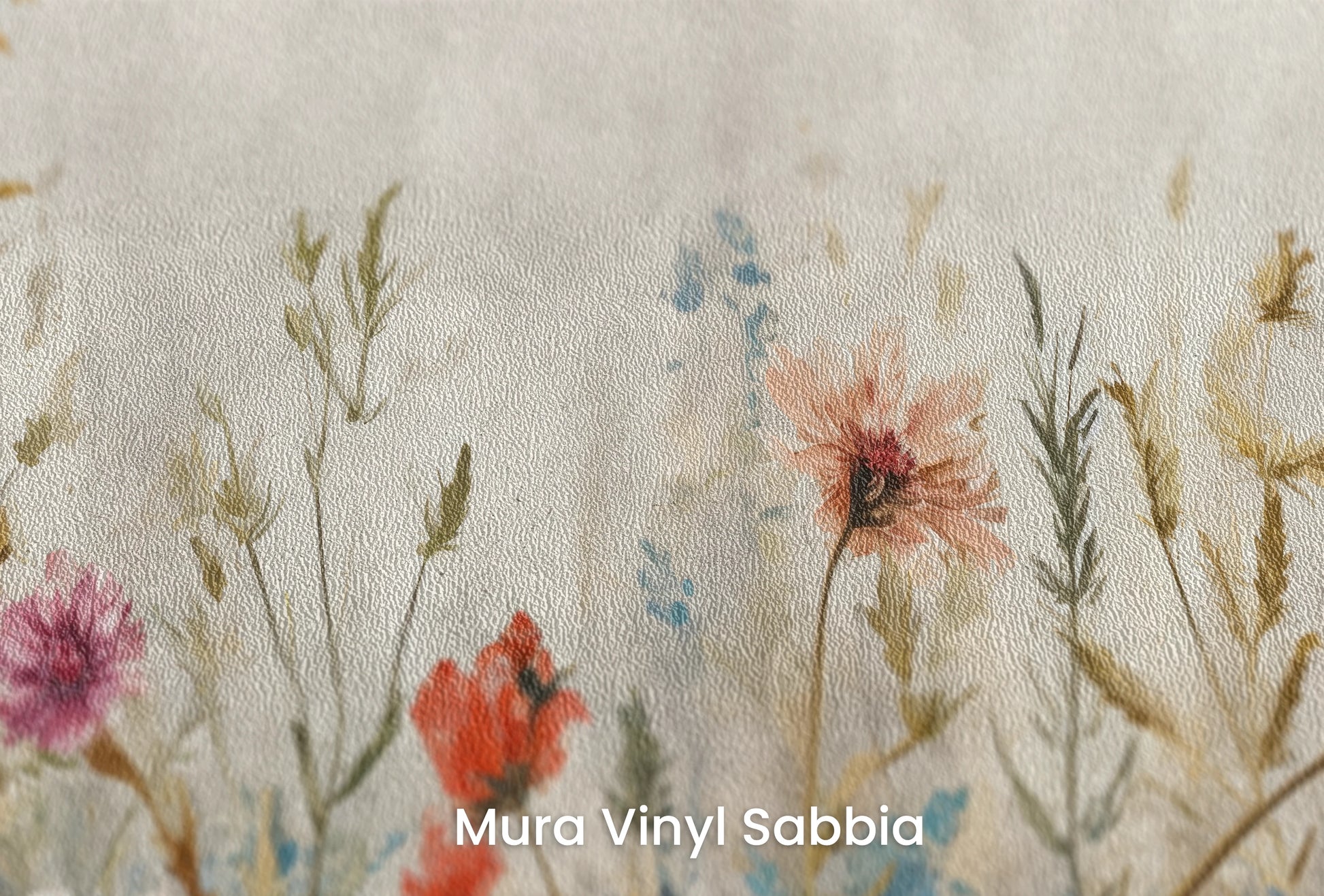 Zbliżenie na artystyczną fototapetę o nazwie Blossoming Elegance na podłożu Mura Vinyl Sabbia struktura grubego ziarna piasku.