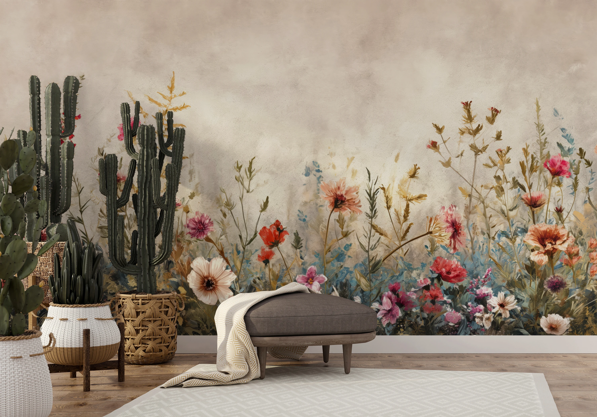 Wzór fototapety o nazwie Blossoming Elegance pokazanej w kontekście pomieszczenia.