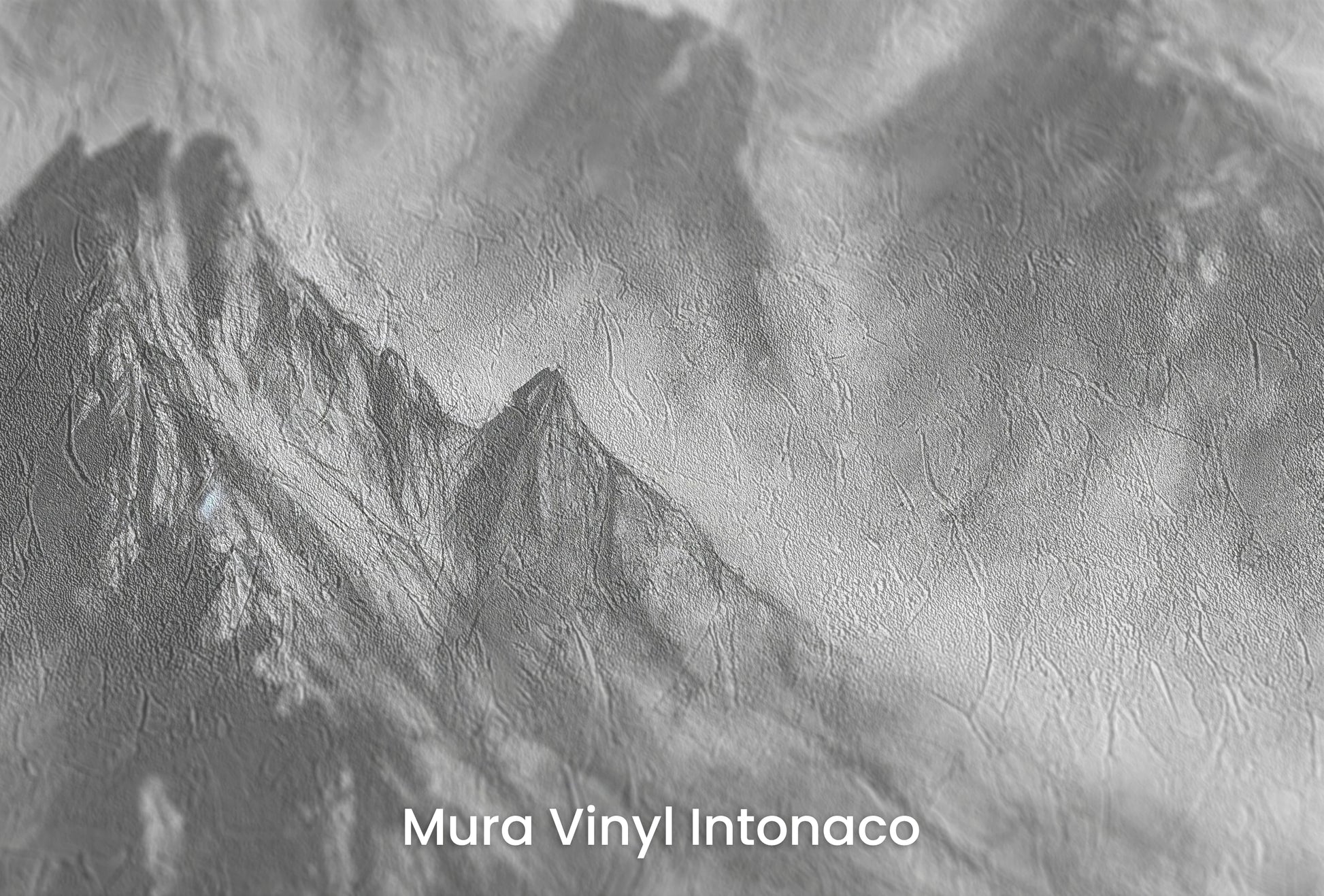 Zbliżenie na artystyczną fototapetę o nazwie Graphite Peaks na podłożu Mura Vinyl Intonaco - struktura tartego tynku.