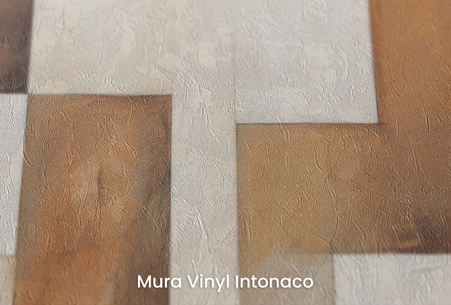 Zbliżenie na artystyczną fototapetę o nazwie Warm Cubism na podłożu Mura Vinyl Intonaco - struktura tartego tynku.