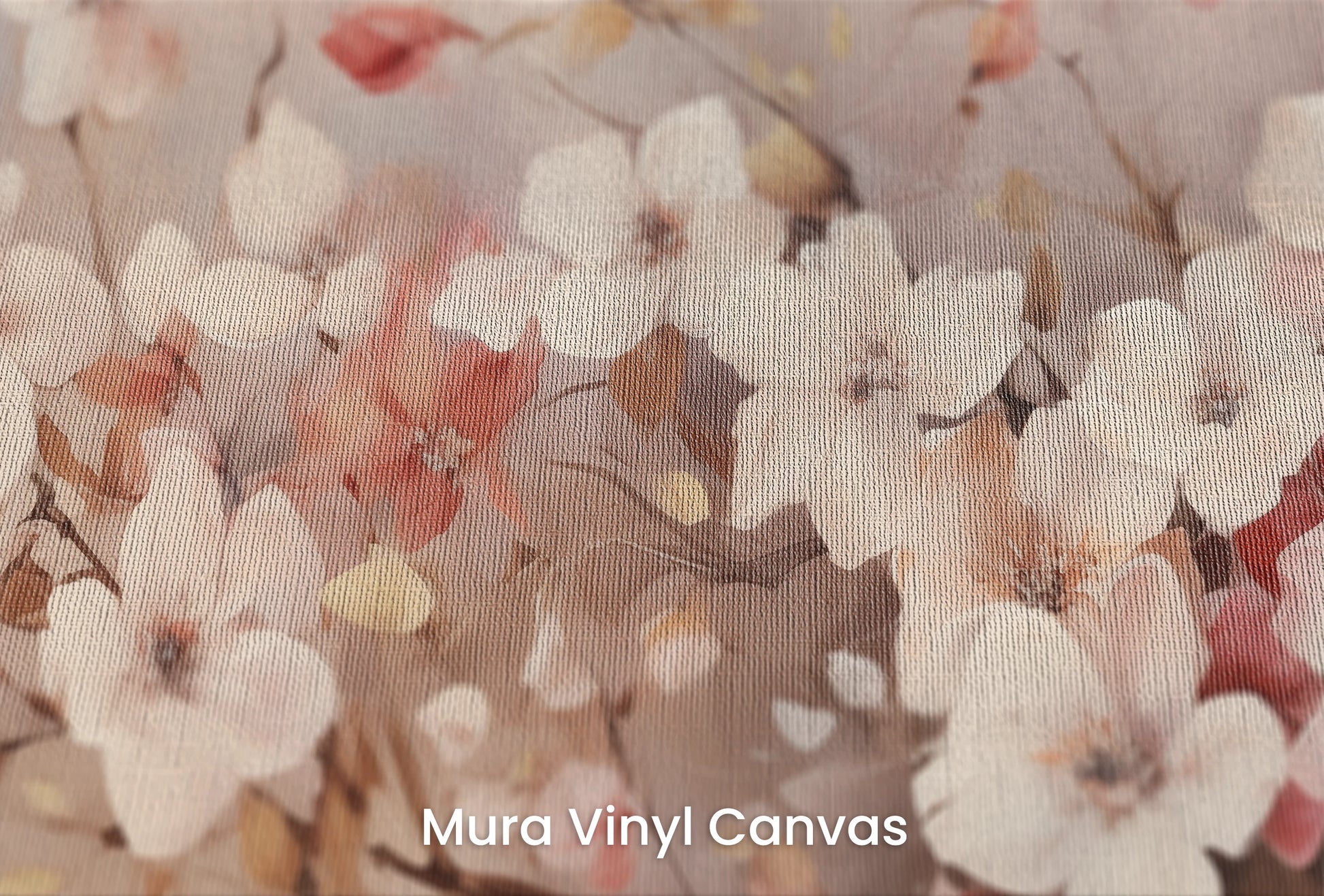Zbliżenie na artystyczną fototapetę o nazwie Spring Whisper na podłożu Mura Vinyl Canvas - faktura naturalnego płótna.