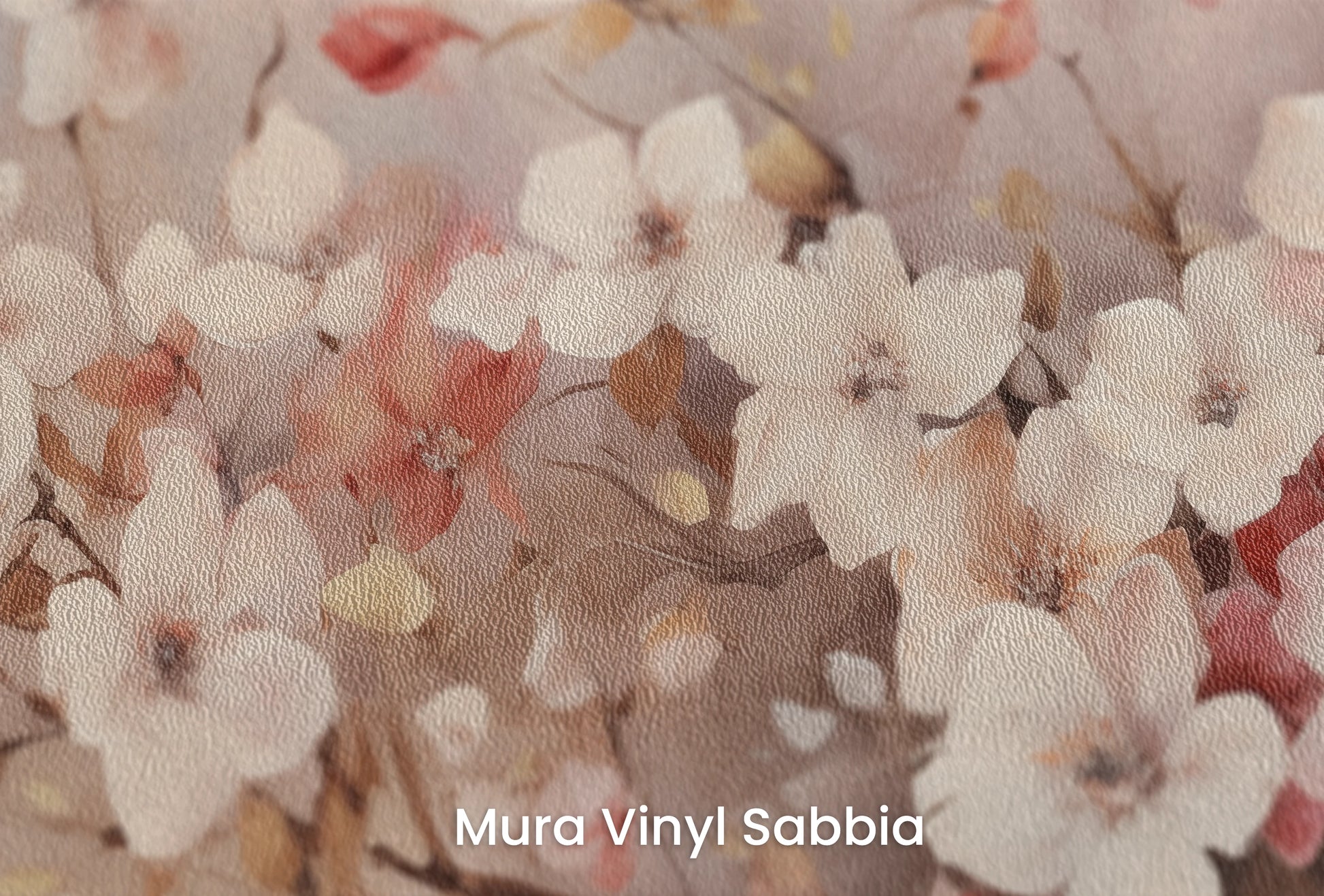 Zbliżenie na artystyczną fototapetę o nazwie Spring Whisper na podłożu Mura Vinyl Sabbia struktura grubego ziarna piasku.