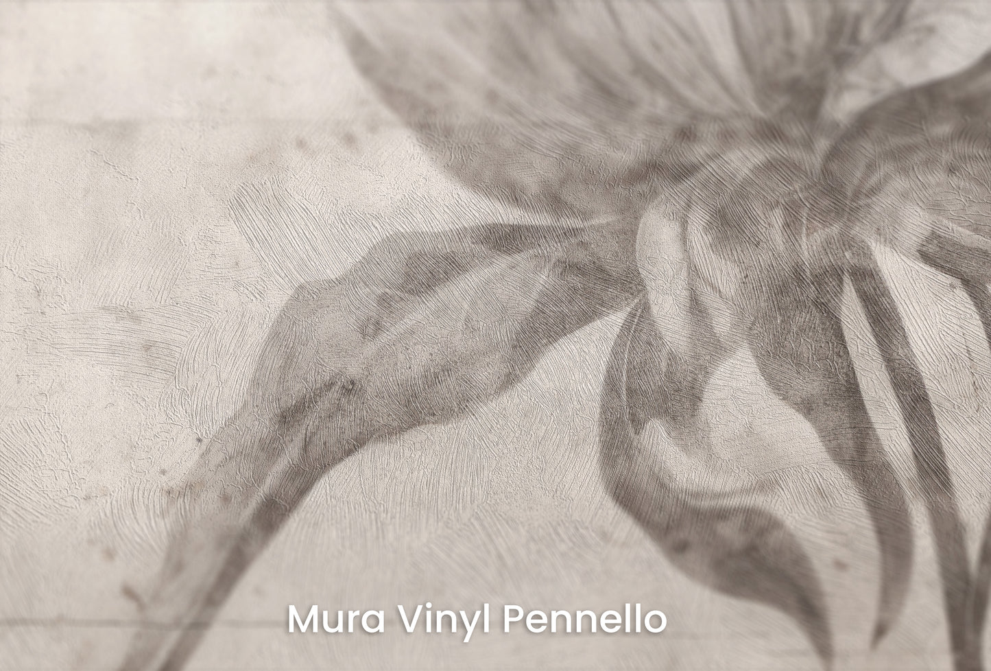 Zbliżenie na artystyczną fototapetę o nazwie ETHEREAL FLEUR na podłożu Mura Vinyl Pennello - faktura pociągnięć pędzla malarskiego.