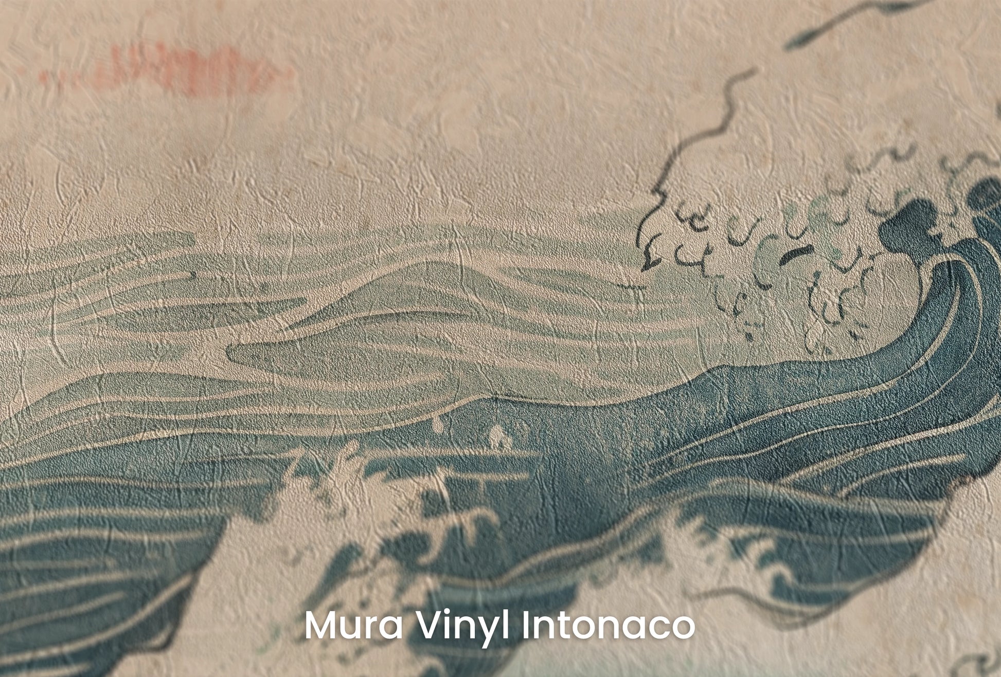 Zbliżenie na artystyczną fototapetę o nazwie Edo's Sunrise na podłożu Mura Vinyl Intonaco - struktura tartego tynku.