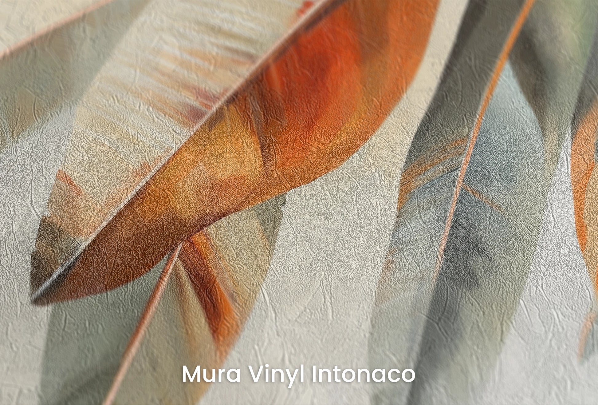 Zbliżenie na artystyczną fototapetę o nazwie Sunset Hues na podłożu Mura Vinyl Intonaco - struktura tartego tynku.