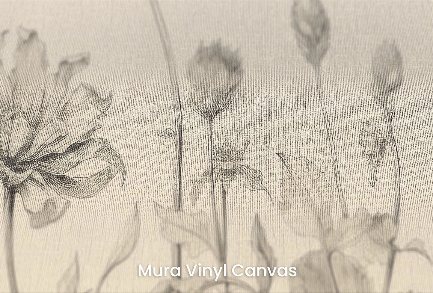 Zbliżenie na artystyczną fototapetę o nazwie Gentle Tulips na podłożu Mura Vinyl Canvas - faktura naturalnego płótna.