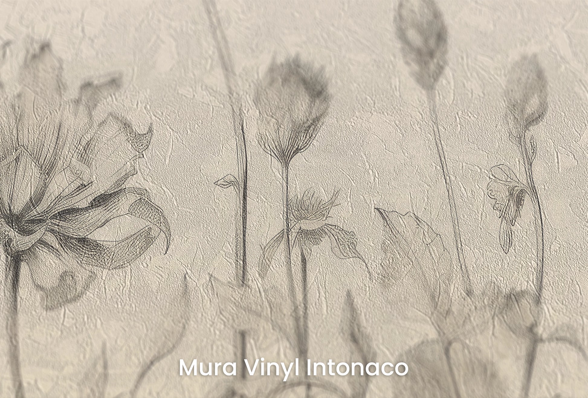 Zbliżenie na artystyczną fototapetę o nazwie Gentle Tulips na podłożu Mura Vinyl Intonaco - struktura tartego tynku.