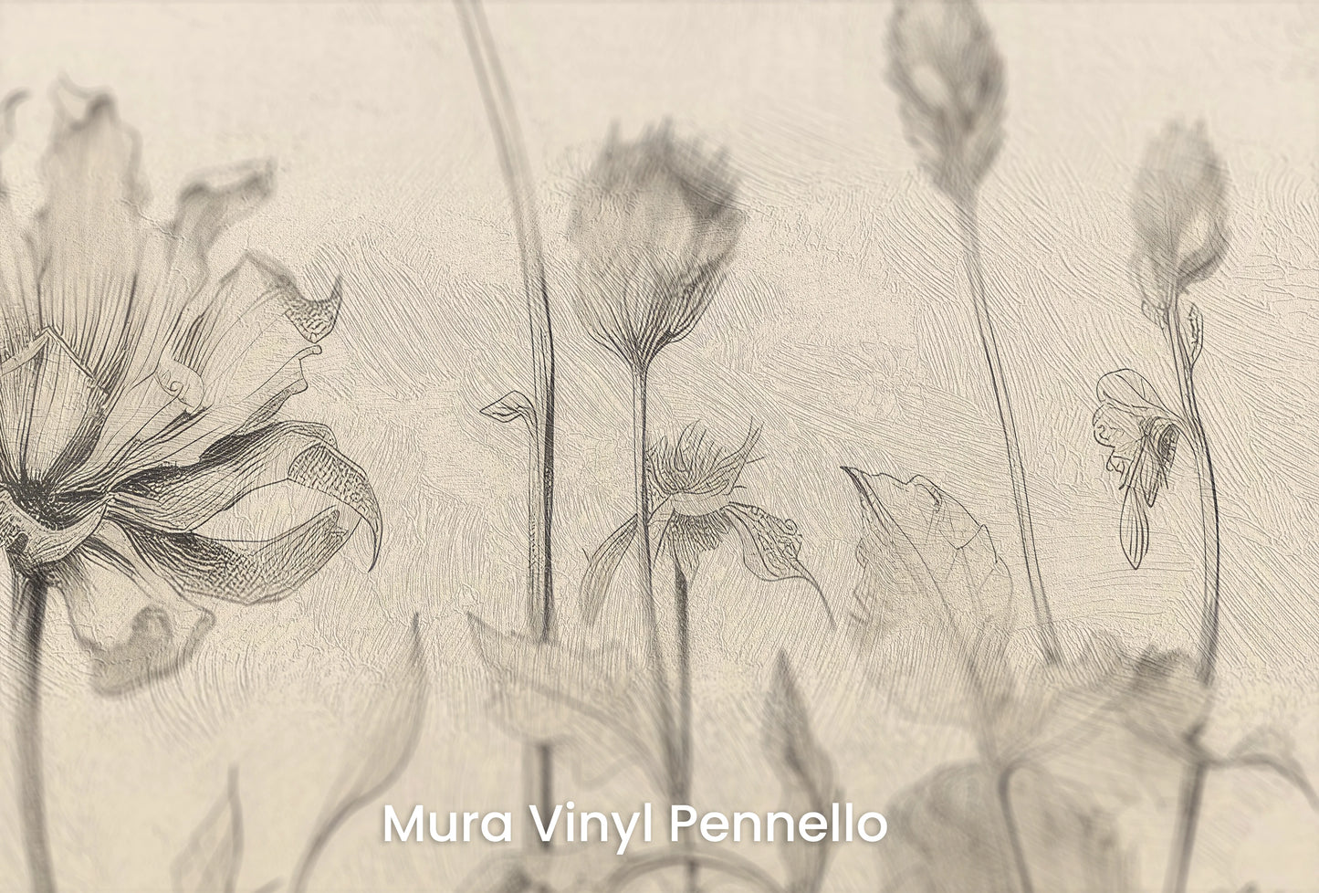 Zbliżenie na artystyczną fototapetę o nazwie Gentle Tulips na podłożu Mura Vinyl Pennello - faktura pociągnięć pędzla malarskiego.