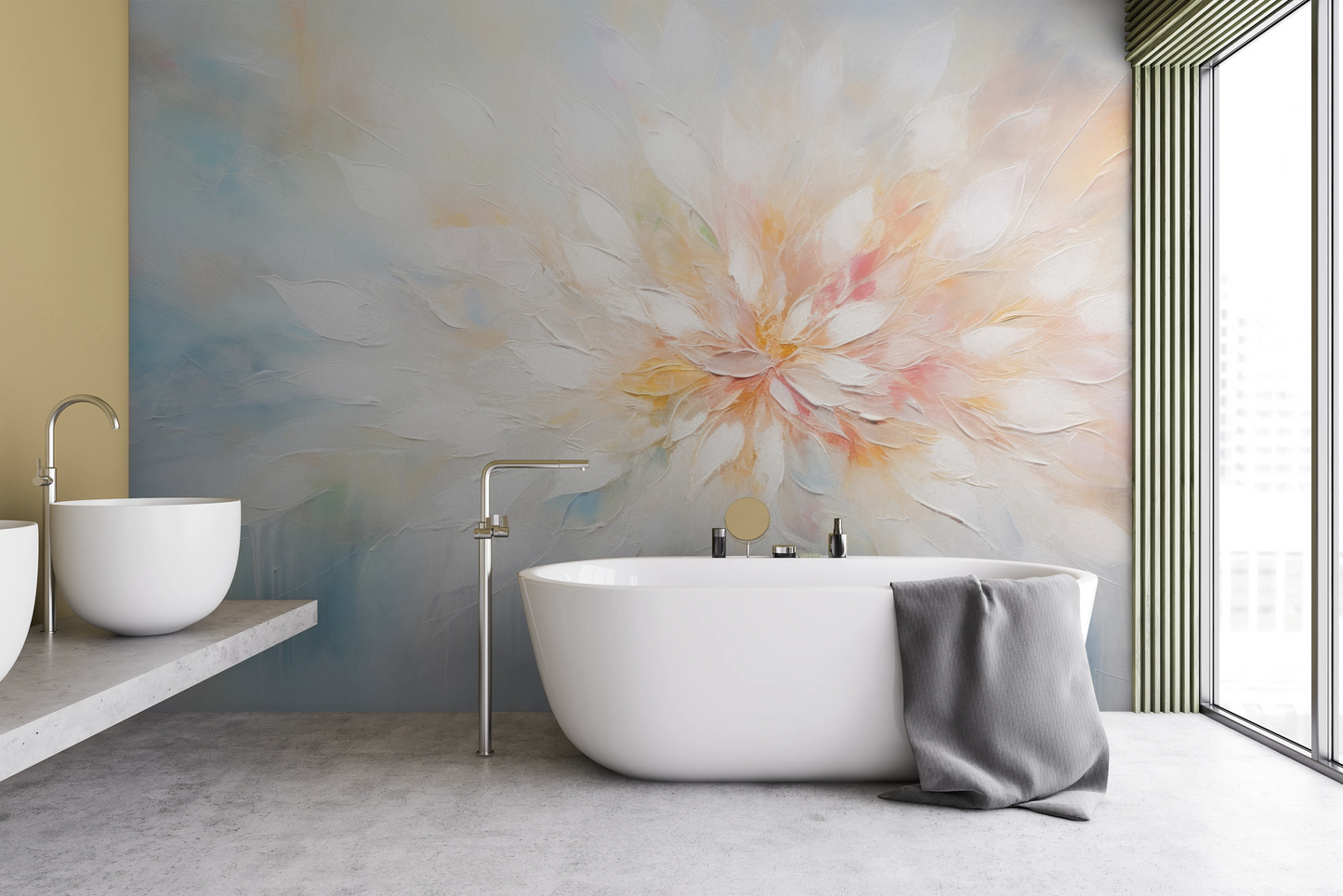 Fototapeta malowana o nazwie Ethereal Blossom pokazana w aranżacji wnętrza.