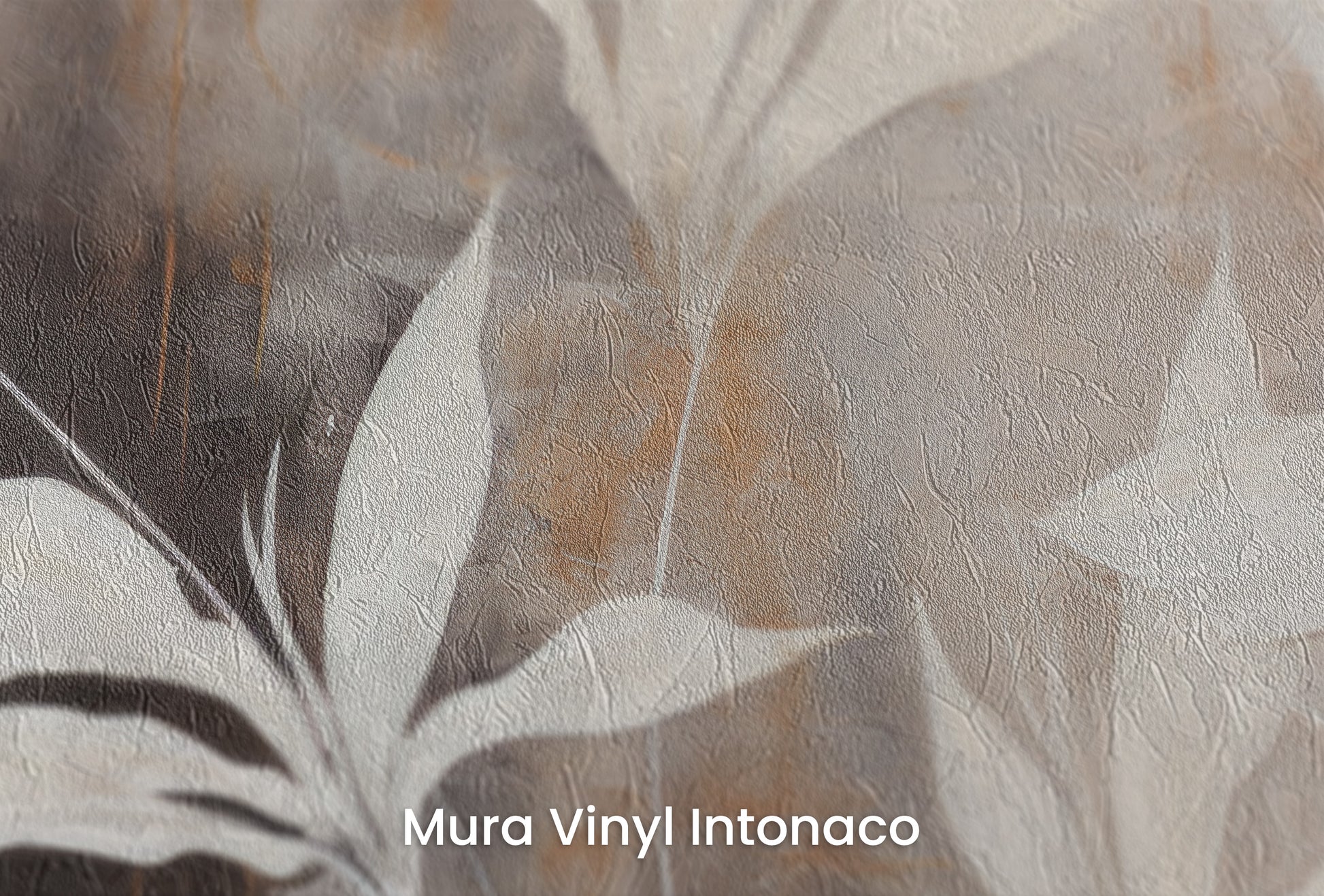 Zbliżenie na artystyczną fototapetę o nazwie Modern Botanicals na podłożu Mura Vinyl Intonaco - struktura tartego tynku.