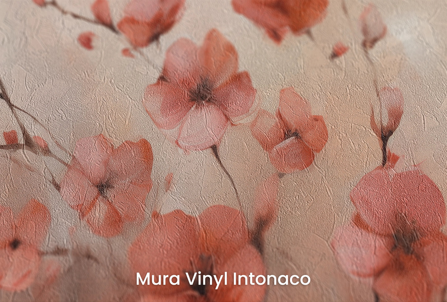 Zbliżenie na artystyczną fototapetę o nazwie Coral Delicacy na podłożu Mura Vinyl Intonaco - struktura tartego tynku.