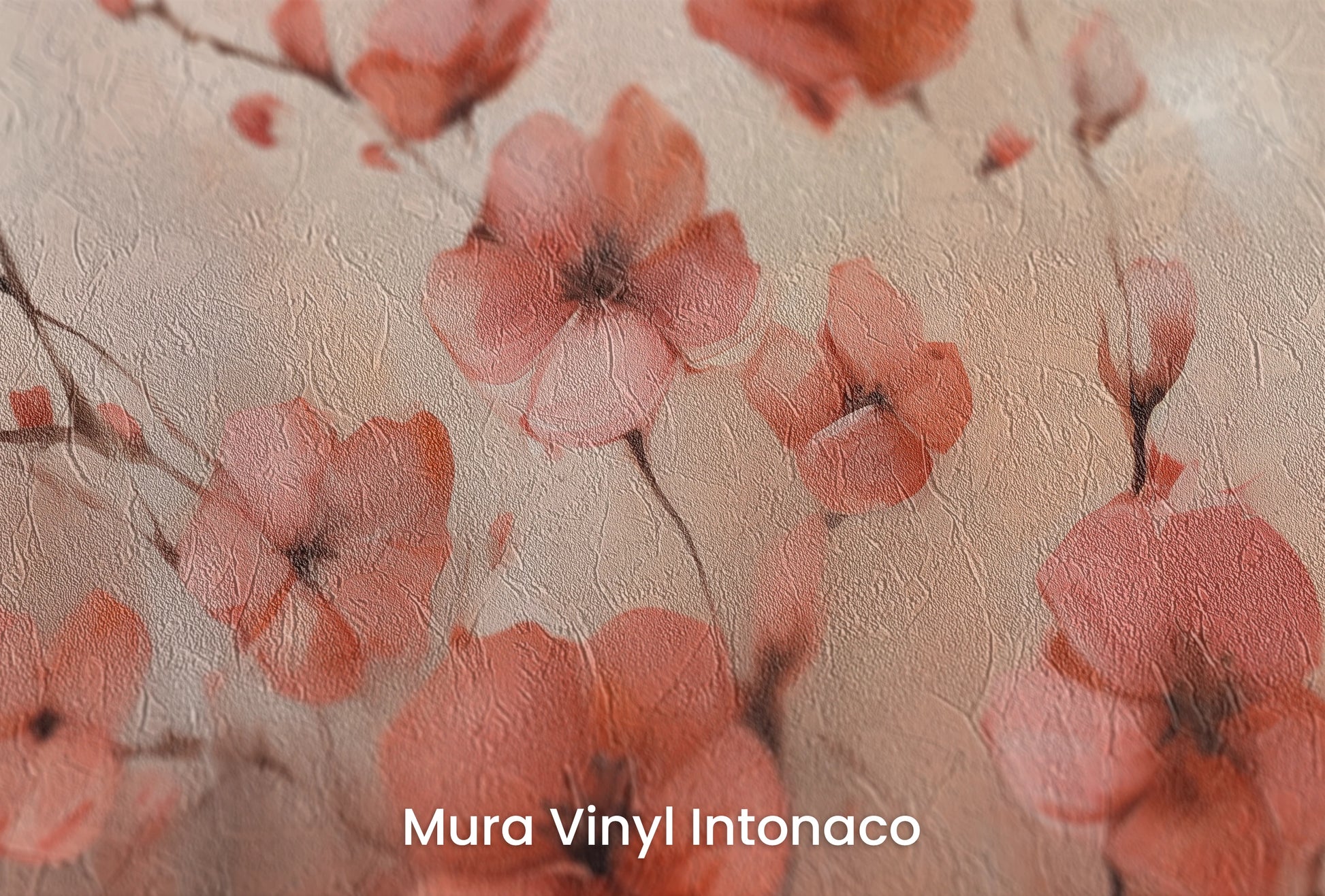 Zbliżenie na artystyczną fototapetę o nazwie Coral Delicacy na podłożu Mura Vinyl Intonaco - struktura tartego tynku.