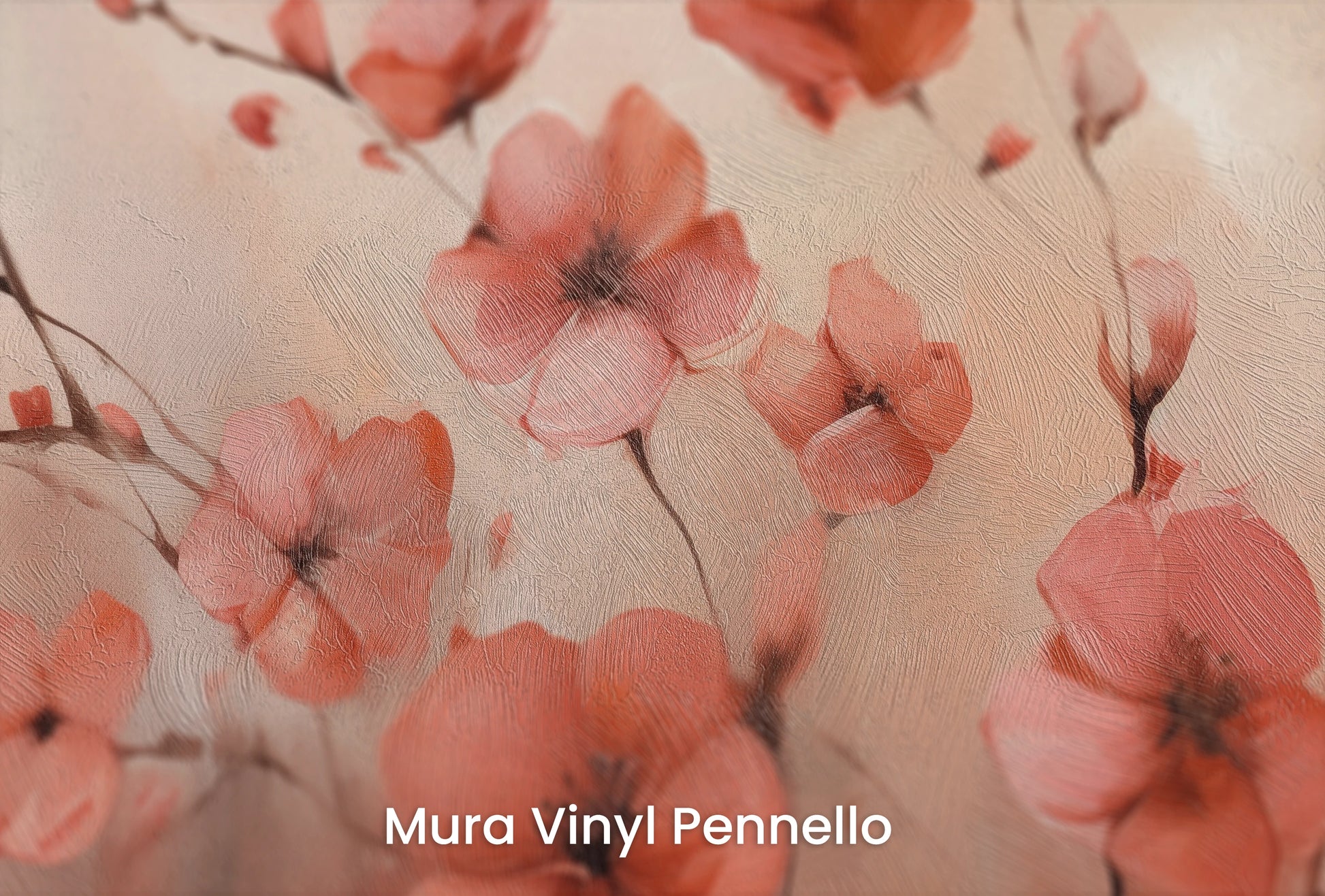 Zbliżenie na artystyczną fototapetę o nazwie Coral Delicacy na podłożu Mura Vinyl Pennello - faktura pociągnięć pędzla malarskiego.