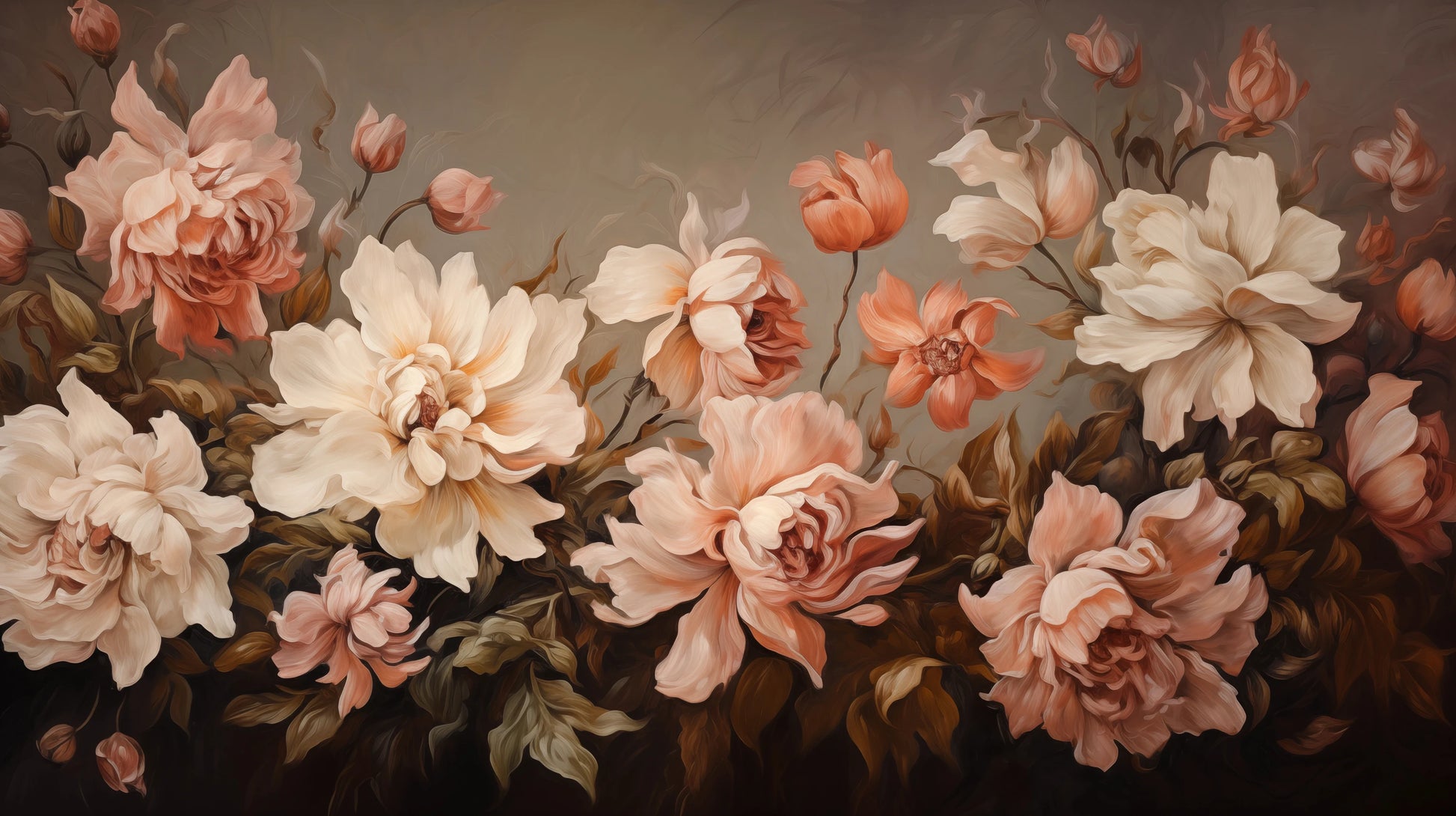 Prezentacja całego wzoru fototapety o nazwie Autumn Rose Elegance